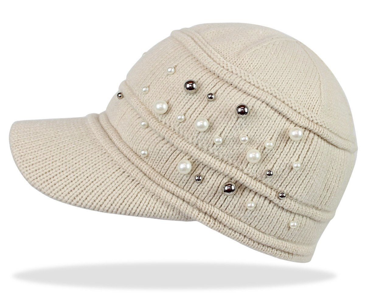 dy_mode Schirmmütze Damen Strickmütze mit Schirm und Kunstperlen Winter Sch günstig online kaufen