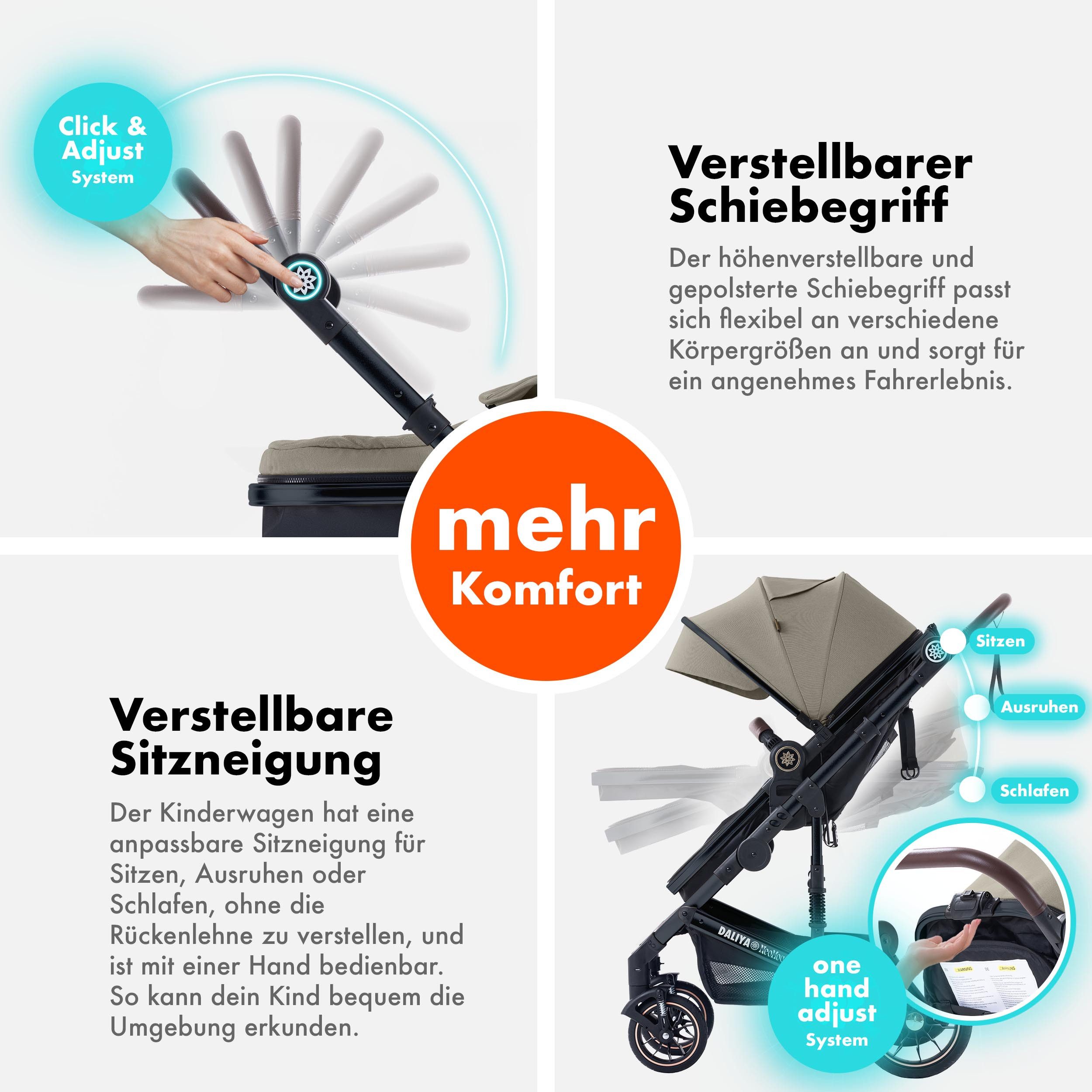 Daliya® Kombi-Kinderwagen NEOMOVE 3in1 Kinderwagen mit i-Size Babyschale & Buggy, (Reise-Set, 10-tlg), Kinderwagen mit i-Size Babyschale, Alu-Rahmen, Großer Ein – Bild 5 von 5