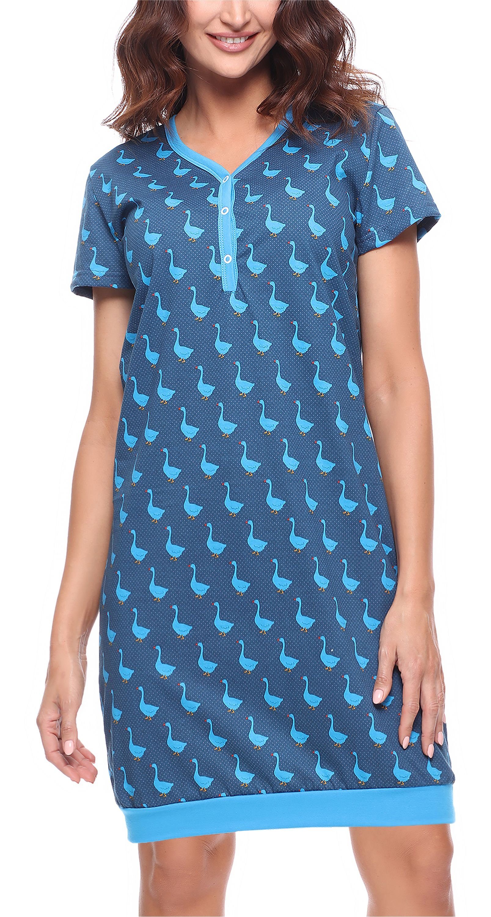 Merry Style Nachthemd Damen Nachthemd MS10-183 (1-tlg) Blaue Gans