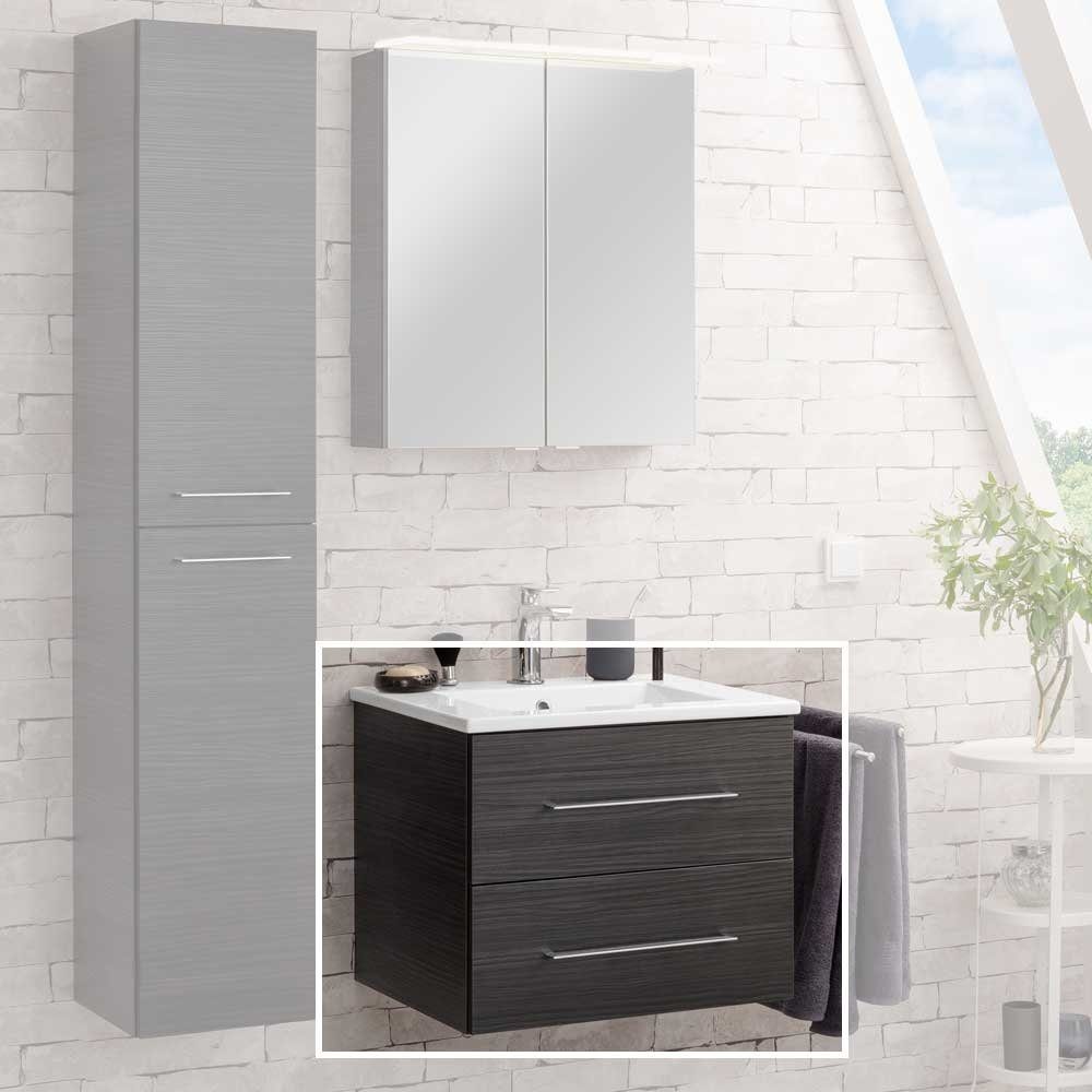 FACKELMANN Waschbeckenunterschrank B.perfekt Waschtischset 60cm - Dark Oak