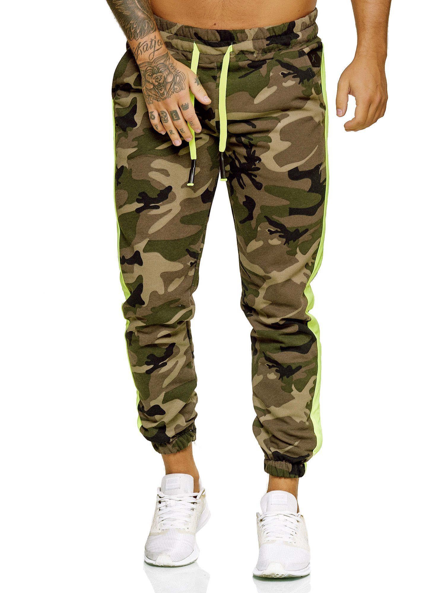 Fitness Jogginghose Camo (Sporthose Trainingshose Freizeit Sweatpants, 1-tlg) 1211C OneRedox Oliv Casual