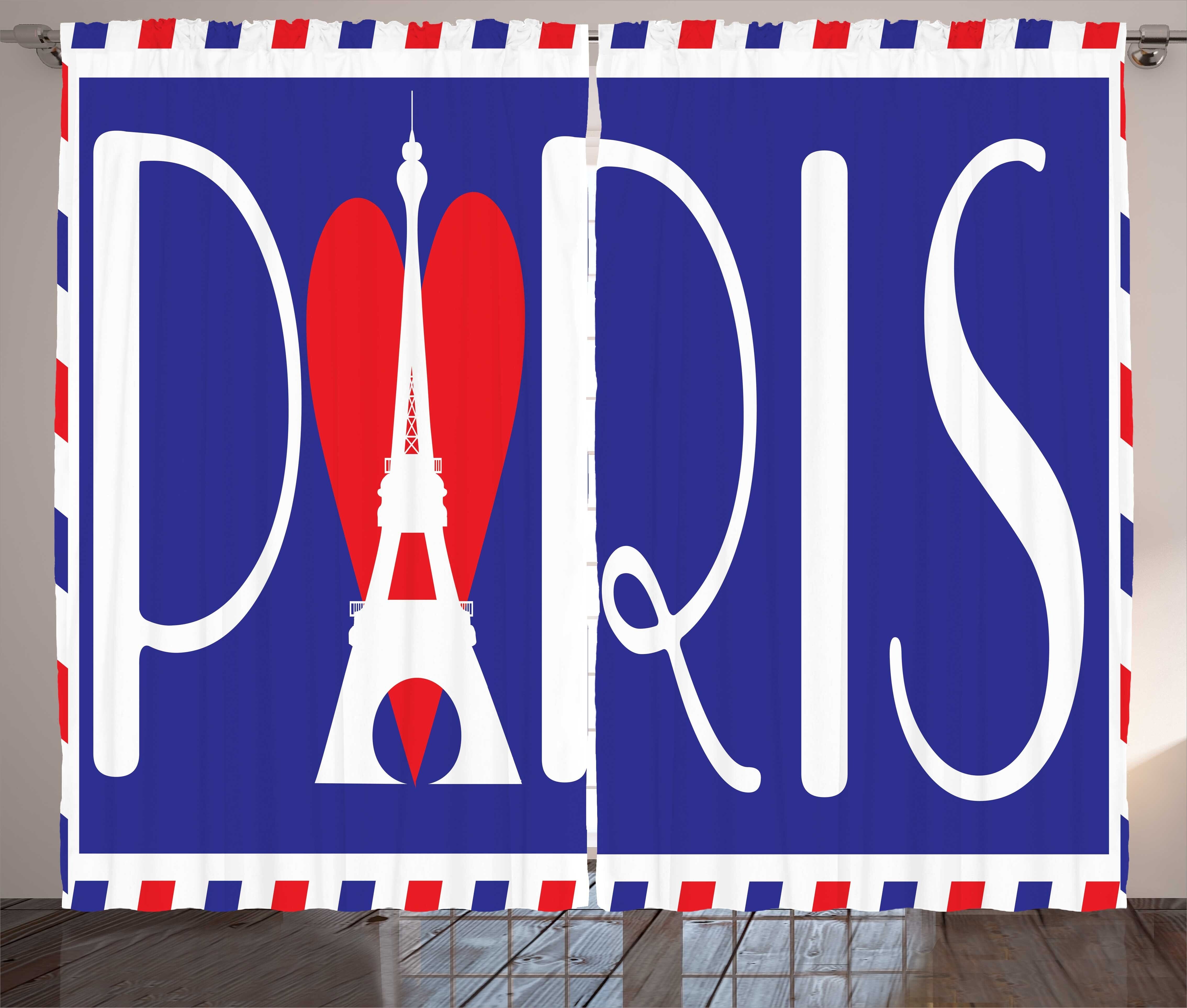 Gardine Schlafzimmer Kräuselband Vorhang mit Schlaufen und Haken, Abakuhaus, Eiffelturm Bold Paris Beschriftung