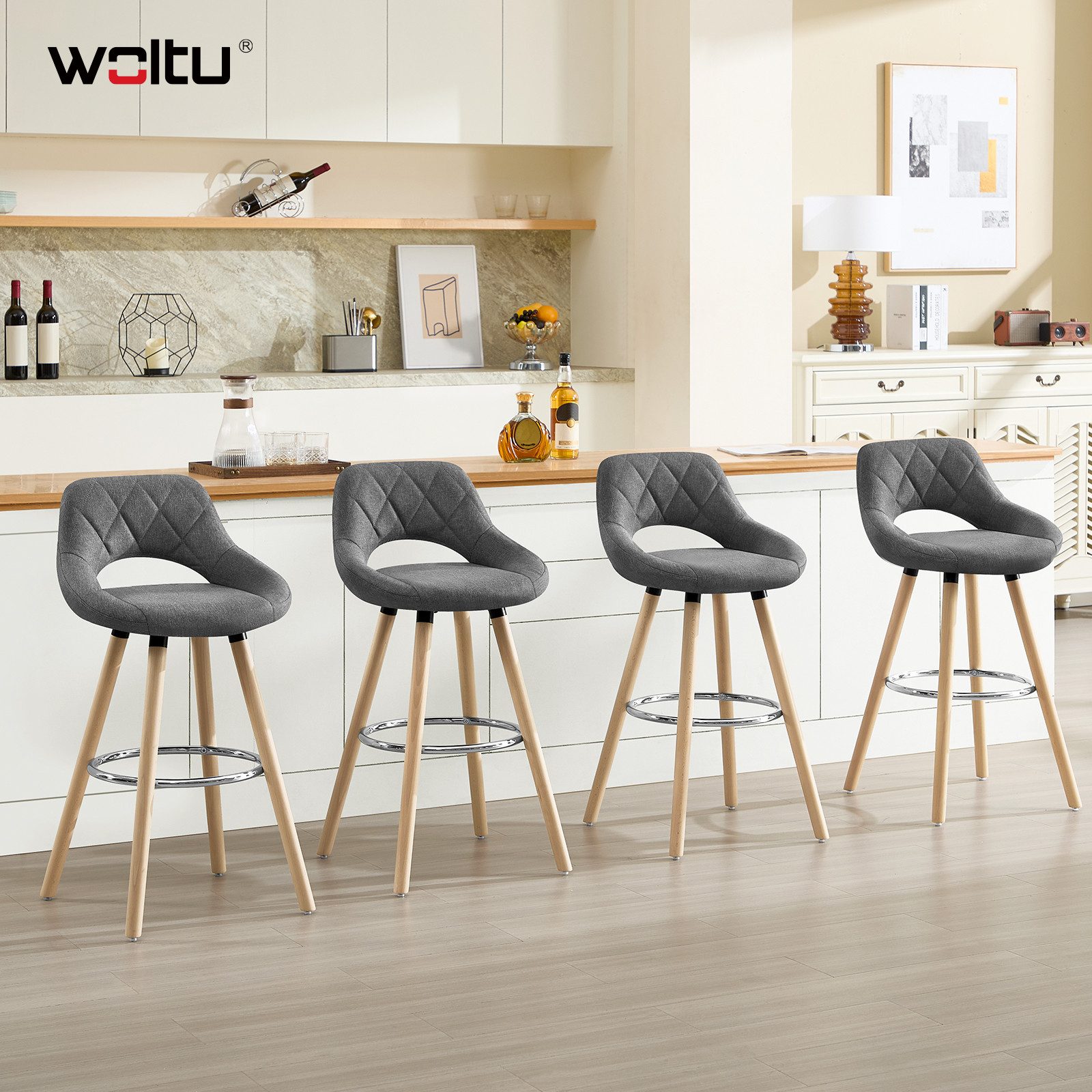 Woltu Barhocker (1 St), Barstuhl Holzgestell mit Lehne+Fußstütze Küchenstuh günstig online kaufen
