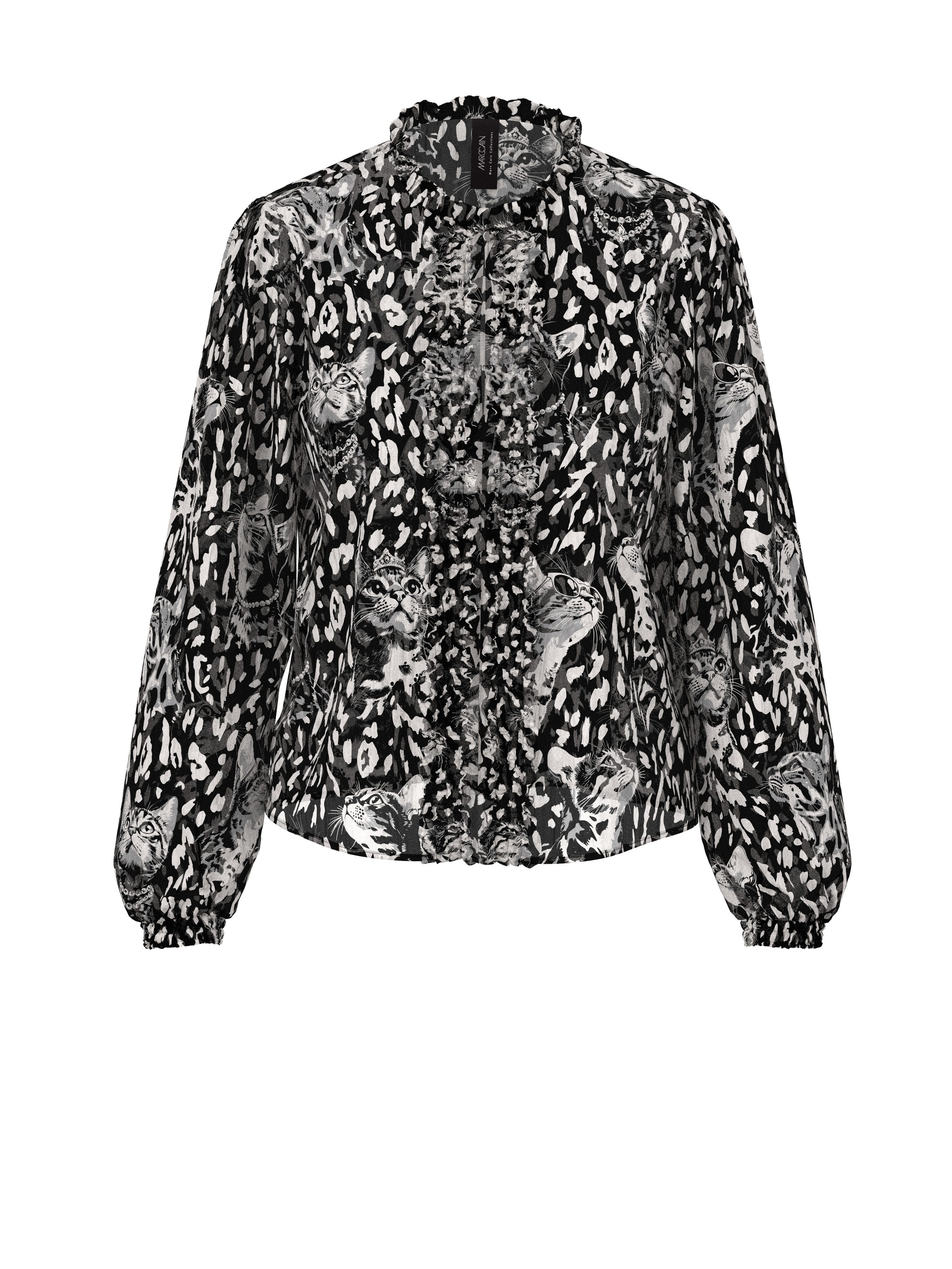 Marc Cain Langarmbluse Sopo Sports Thema D Premium Damenmode mit Katzen- und Animal-Print