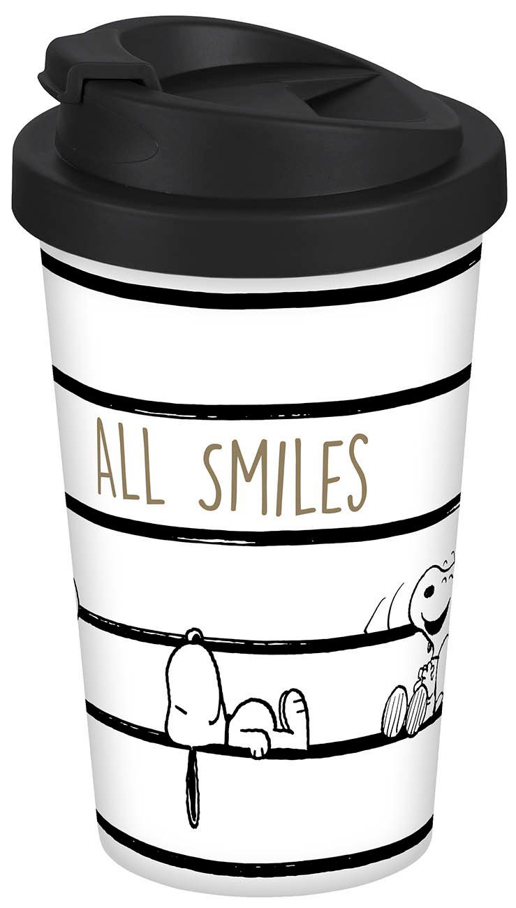 Geda Labels GmbH Coffee-to-go-Becher Snoopy All Smiles, 1-tlg., PP, Weiß, 400 ml, doppelwandig, auslaufsicher