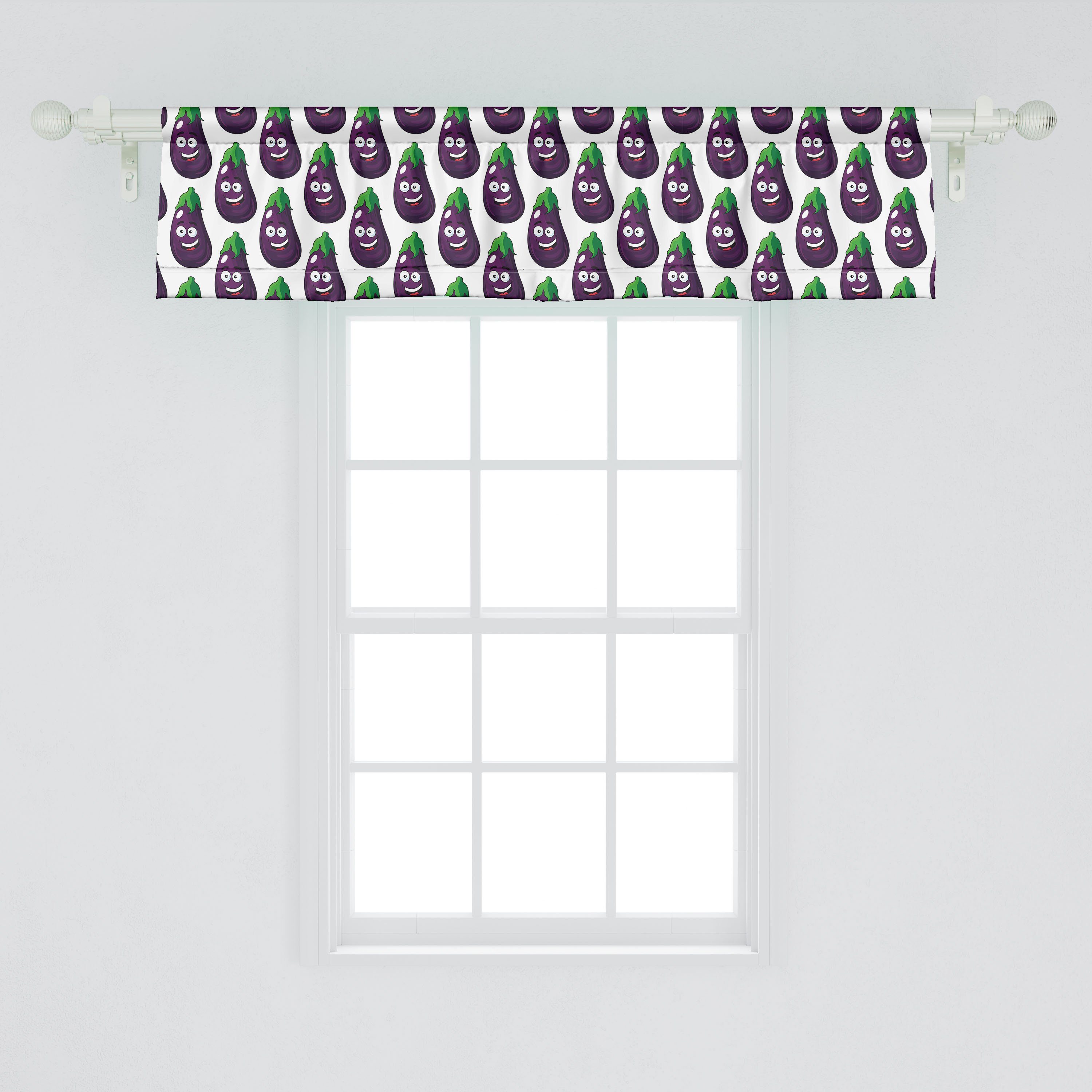 Scheibengardine Vorhang Volant für Küche Eggplants Microfaser, Landwirtschaft Stangentasche, Kunst Smiling Faces Abakuhaus, mit Dekor Schlafzimmer
