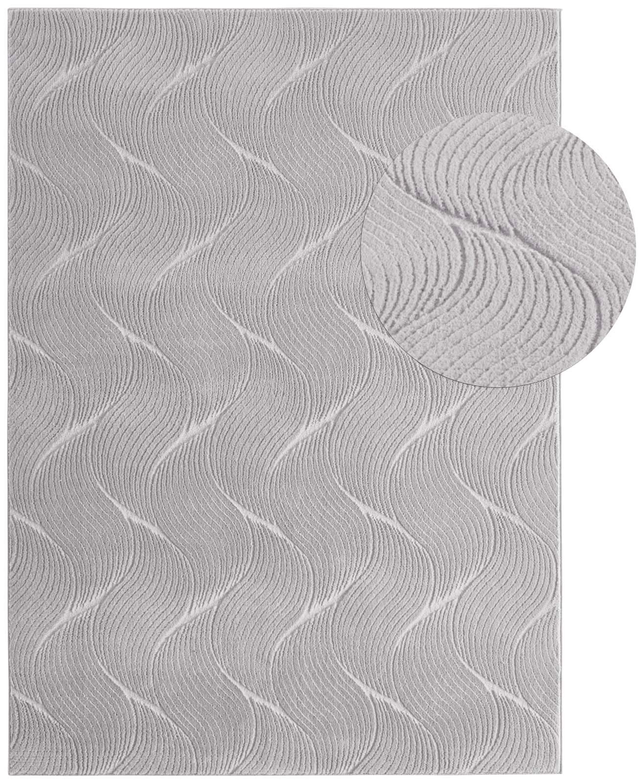 TaraCarpet Teppich TaraCarpet Homestyle 392 Shell, rechteckig, Höhe: 10 mm, Felloptik hoch-tief weich waschbar Düne grau 50x80