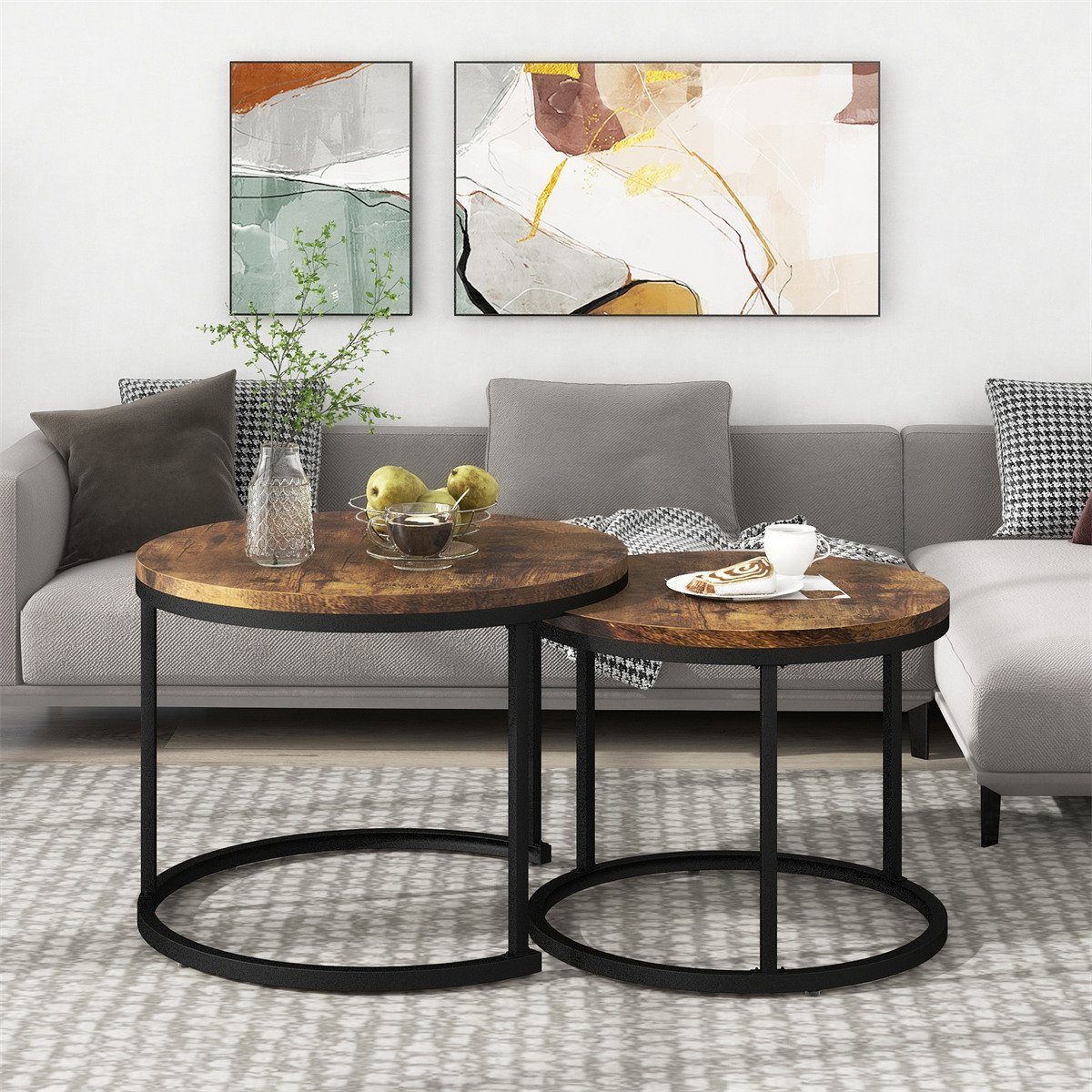Couchtisch 2 Stk Runder Couchtisch Kaffeetisch Wohnzimmertisch Beistelltisch