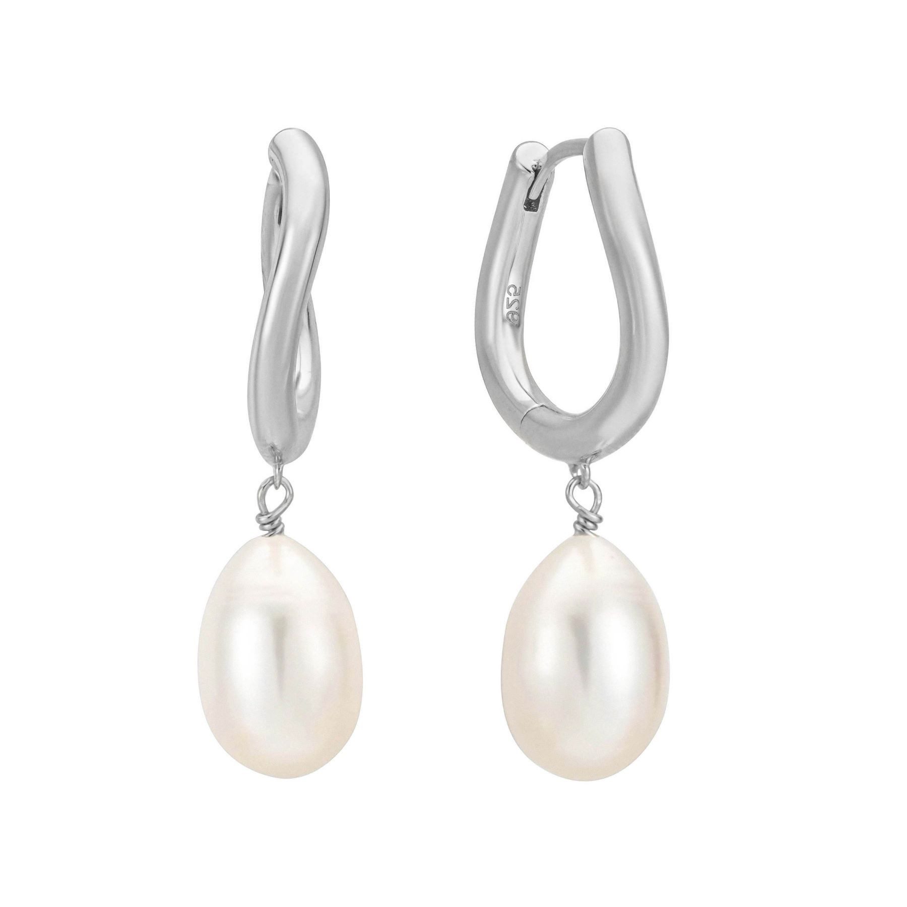 Brandlinger Perlenohrringe Ohrringe Genève, Ohrringe geschwungen mit Anhänger Perle, Silber 925 vergoldet