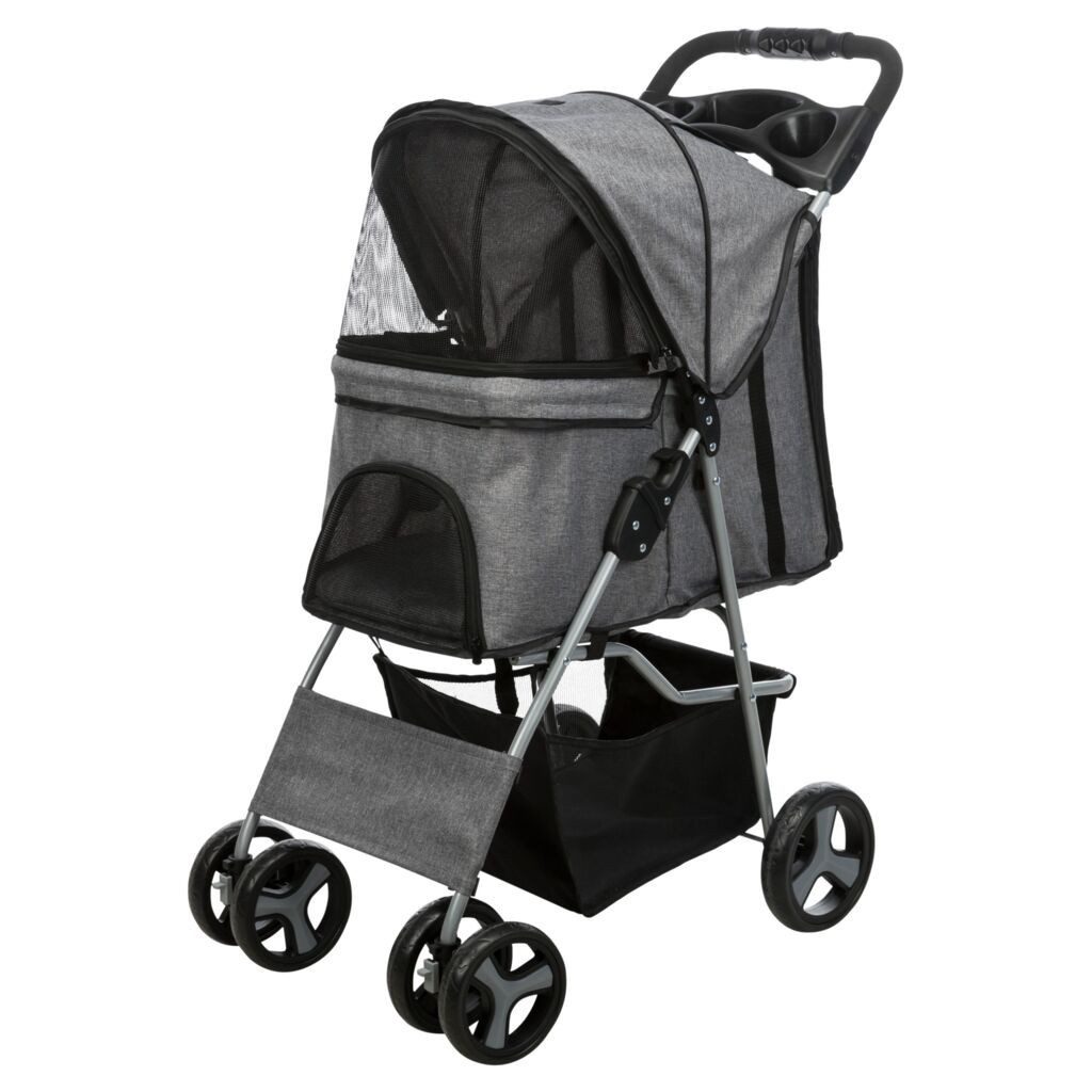TRIXIE Hundebuggy Buggy mit 4 Rädern für Hunde bis 15 kg - grau - 47 × 100 × 80 cm
