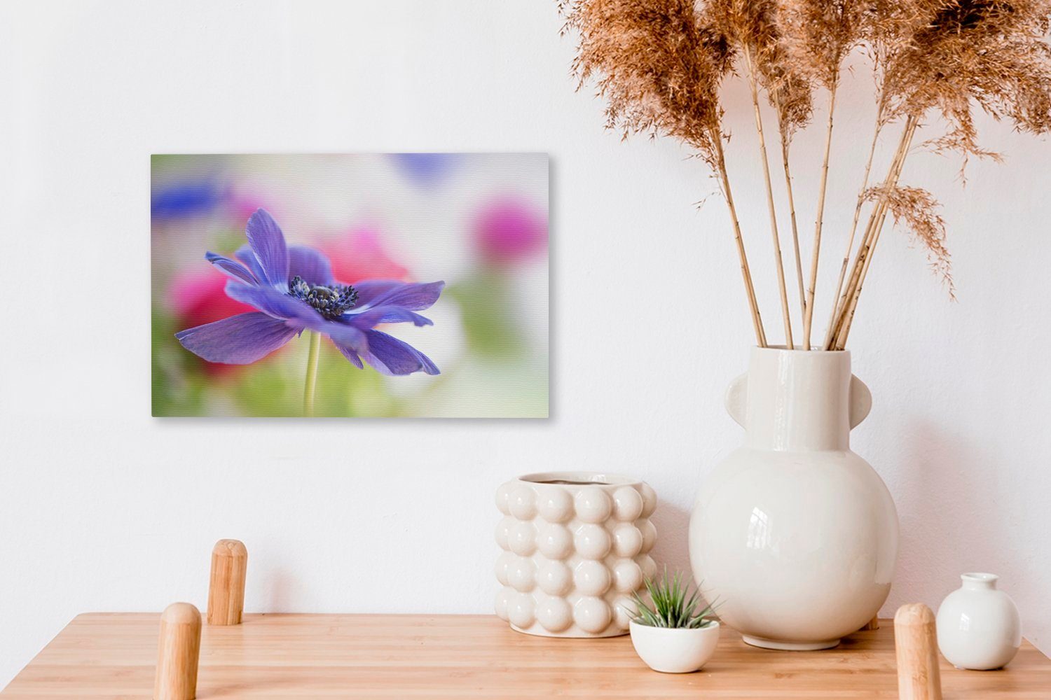 Leinwandbilder, 30x20 (1 Violette Wanddeko, Wandbild Aufhängefertig, Anemone, cm OneMillionCanvasses® Leinwandbild St),