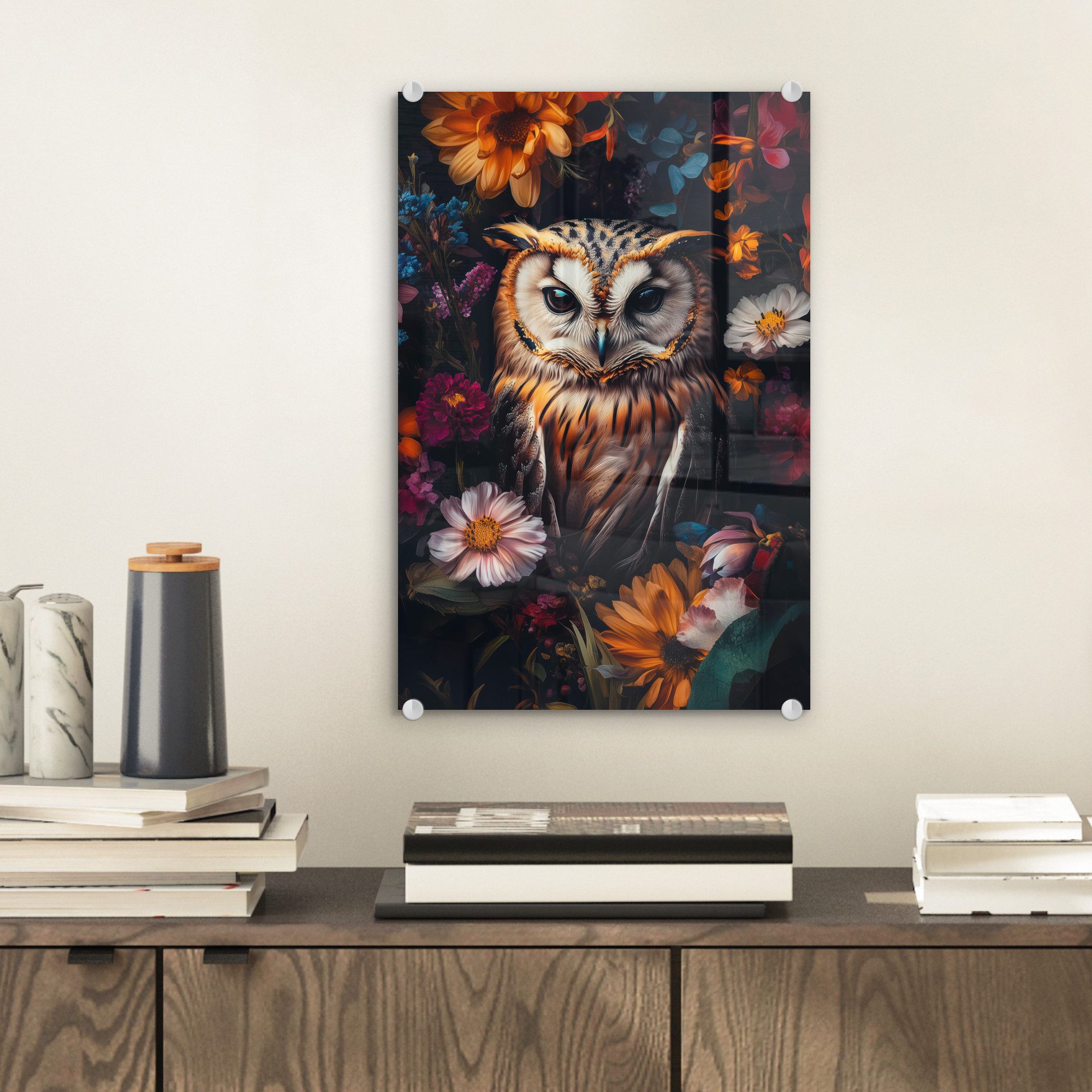 MuchoWow Acrylglasbild Eule - Blumen - günstig online kaufen