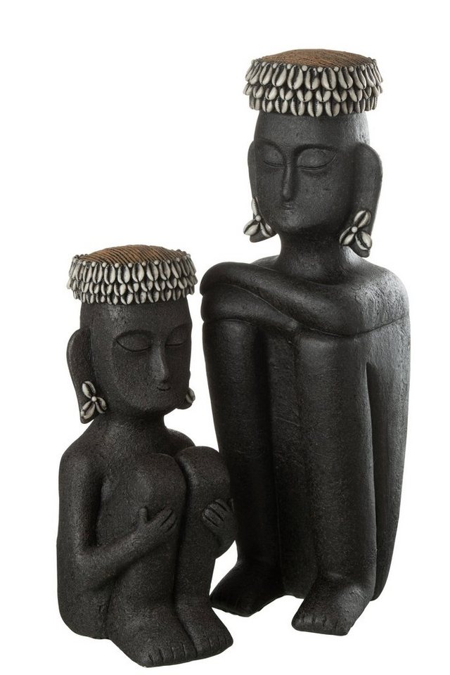 GILDE Dekoobjekt 2er Set Ethnische Statuen BUJAD Sitzend, Stein Resin,  Schwarz Größe Hö