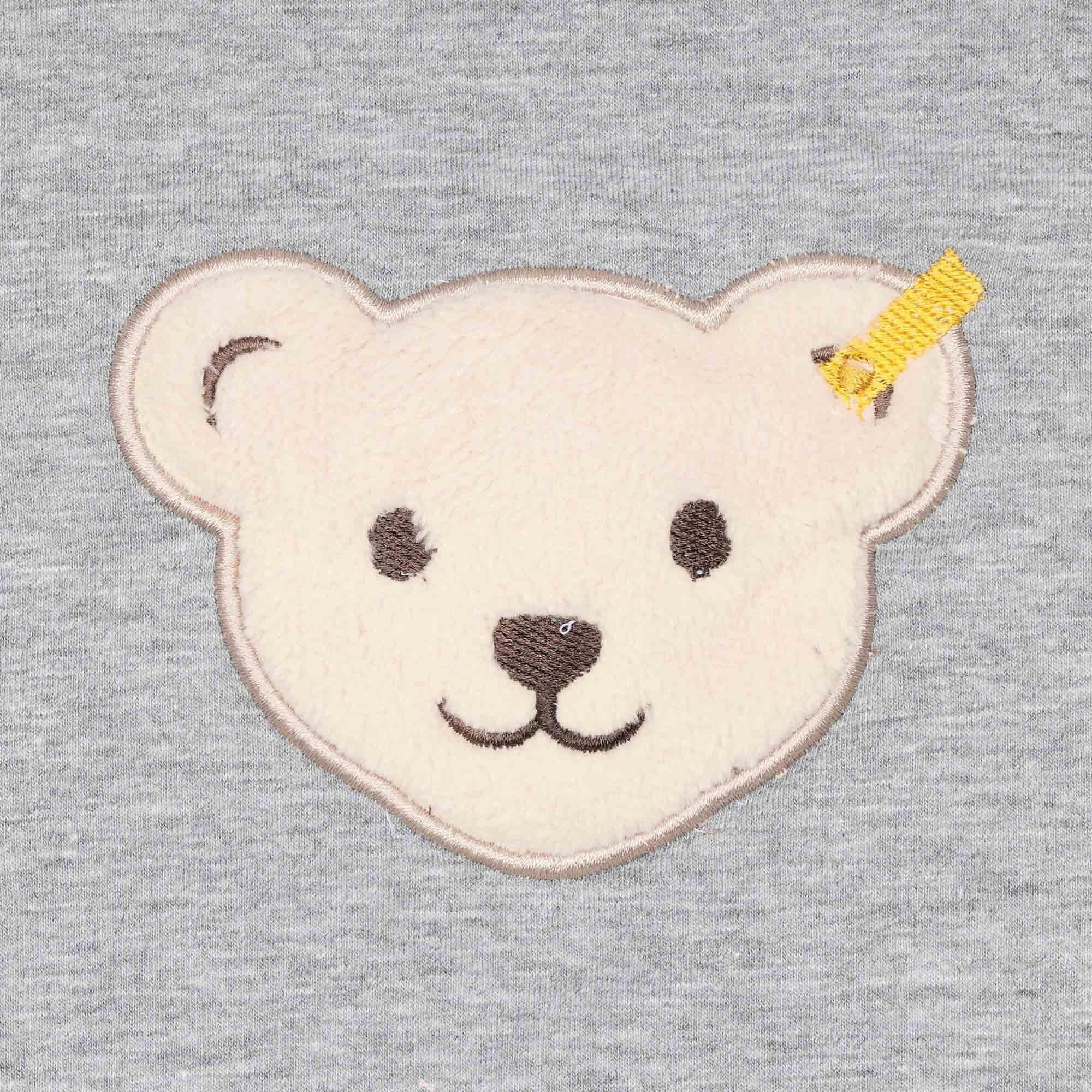 Teddy-Applikation Langarm-Shirt Steiff Grau Kinder T-Shirt Basic, -