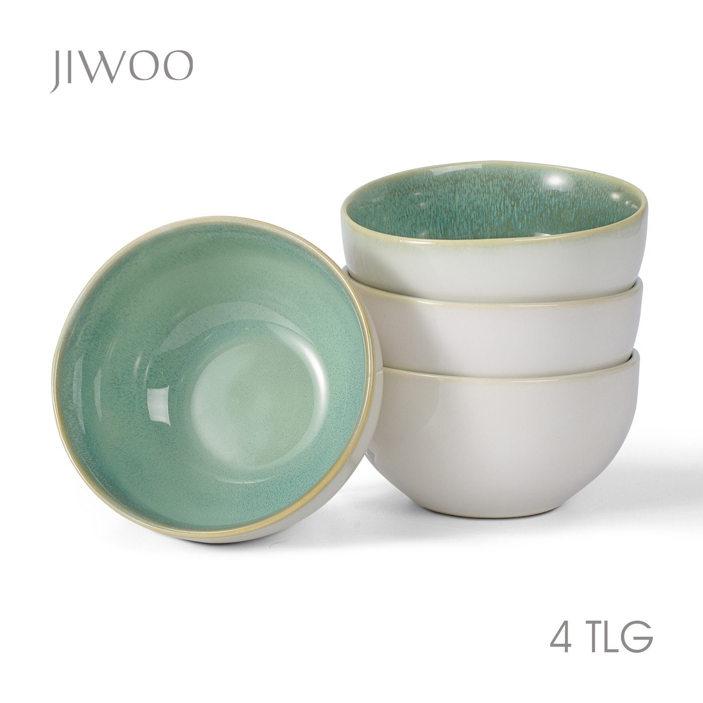 JIWOO Salatschüssel 4er Ø13.5cm, Müslischüssel Suppenschüssel Dessertschale Obstschale, Keramik, (Schüsselset, 4-tlg), Hochwertiges Schüsseln Grün Mikrowellen und spülmaschinenfest Ø13,5cm