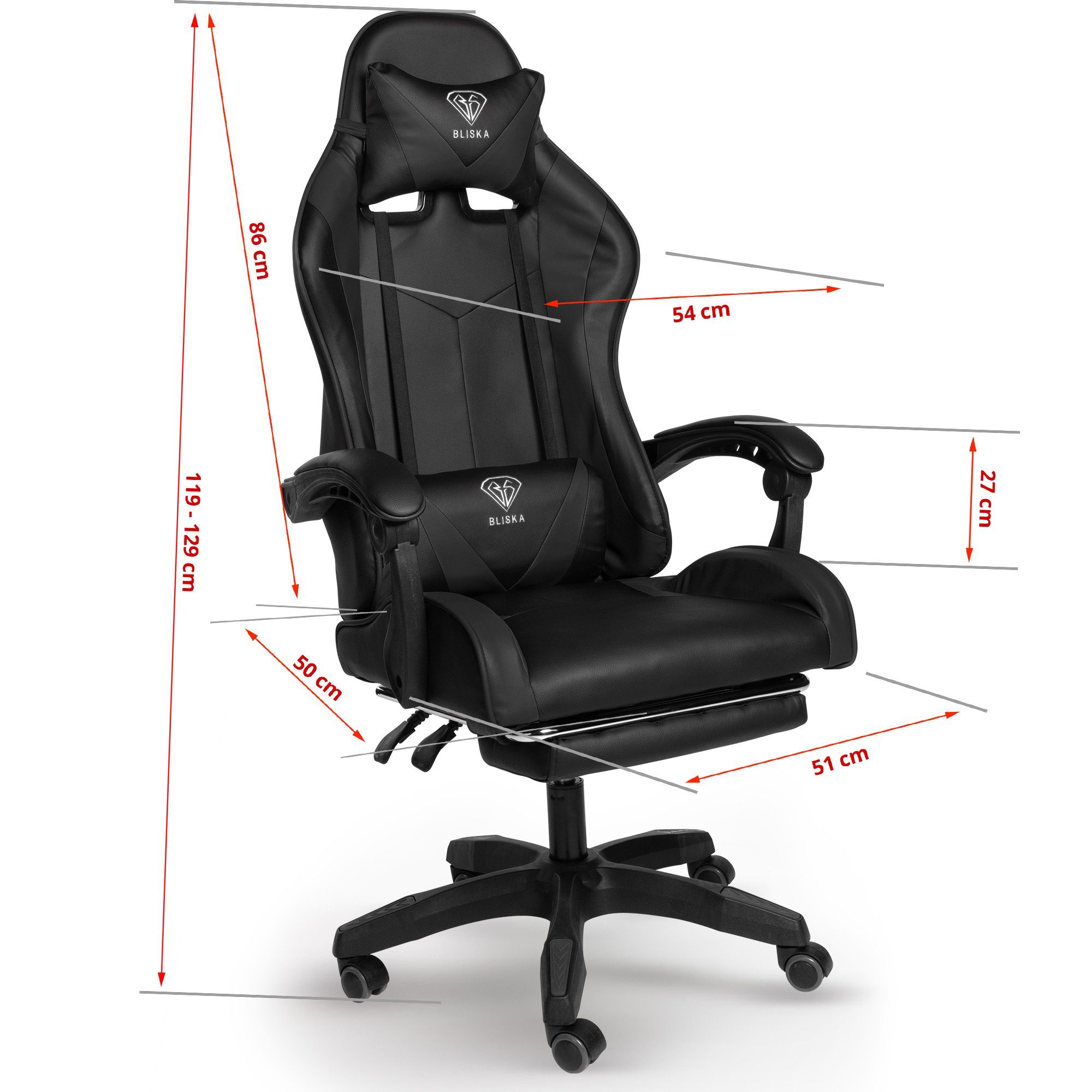 mit TRISENS Schwarz Gaming flexiblen mit Design-Armlehnen (1 Konrad Stuhl Stück), Chefsessel Fußstütze Chair Gaming