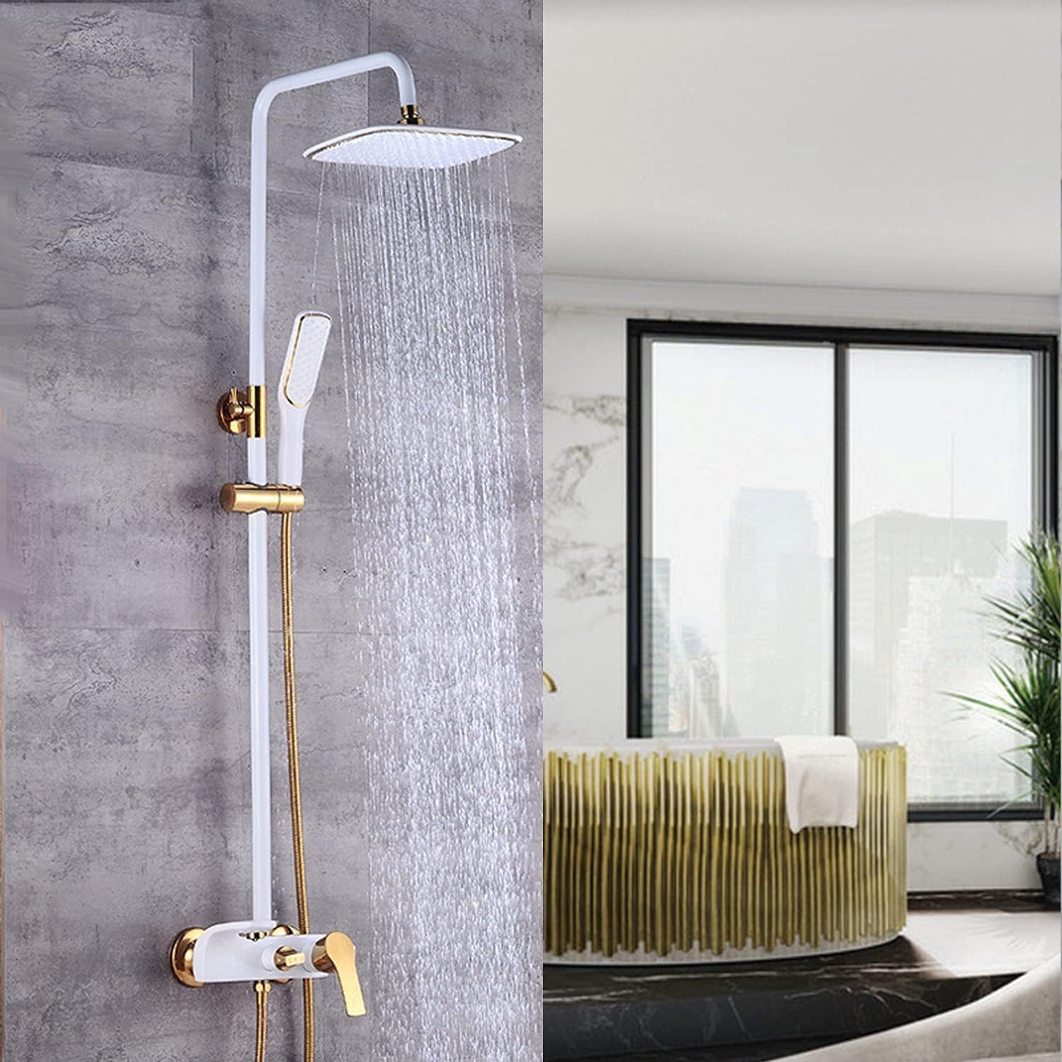 QJUZO Duschsystem Duschsäule Wasserhahn Regendusche Duscharmatur, Duschkopf Duschsystem inkl Handbrause Shower Set Höhenverstellbar