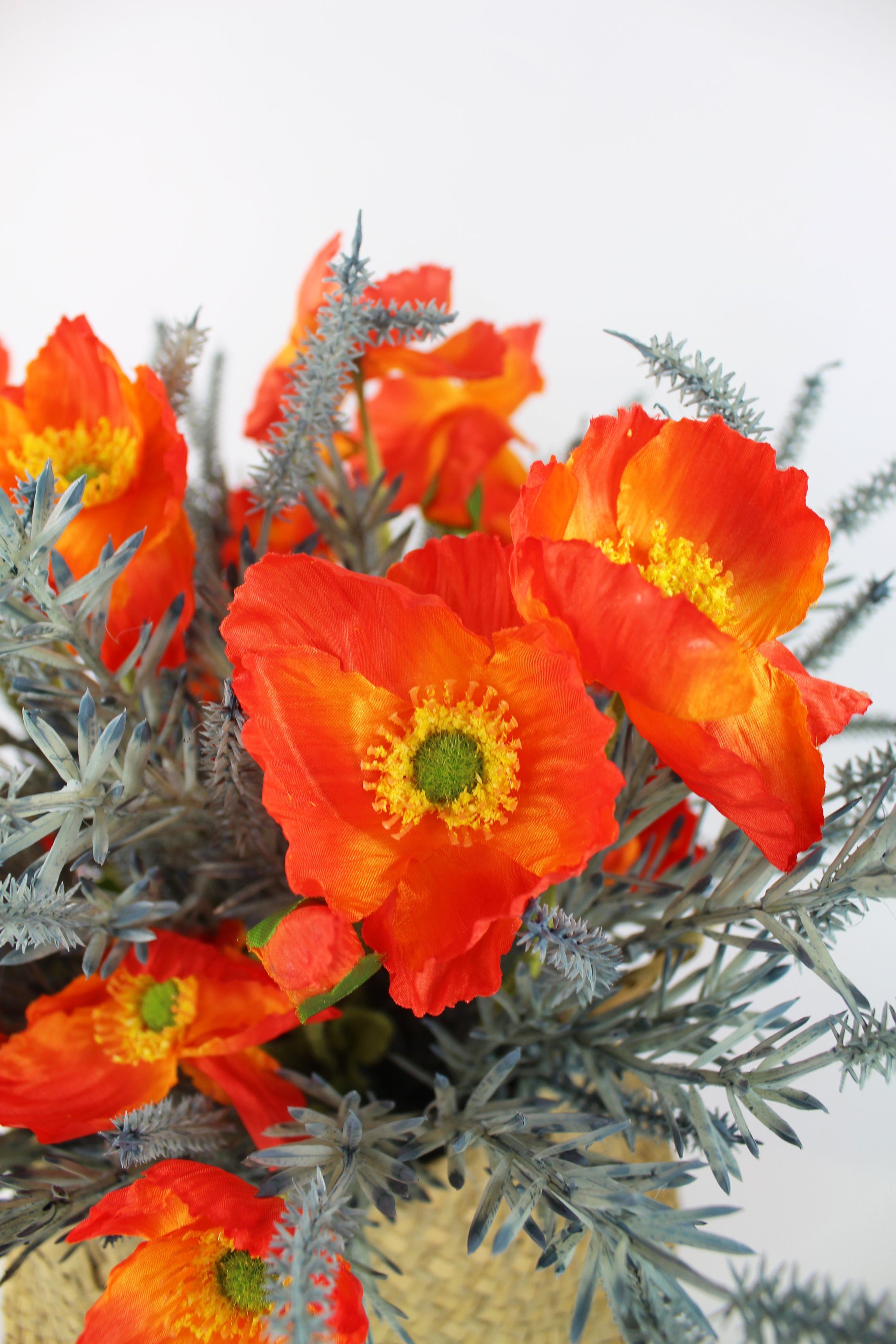 Blumenstrauß im 45 Korb Pflaze wie Kunstpflanze Strauß Kunstpflanze cm, echt Arnusa, Seegras Mohn, künstlicher Kunstblumenstrauß Höhe künstliche