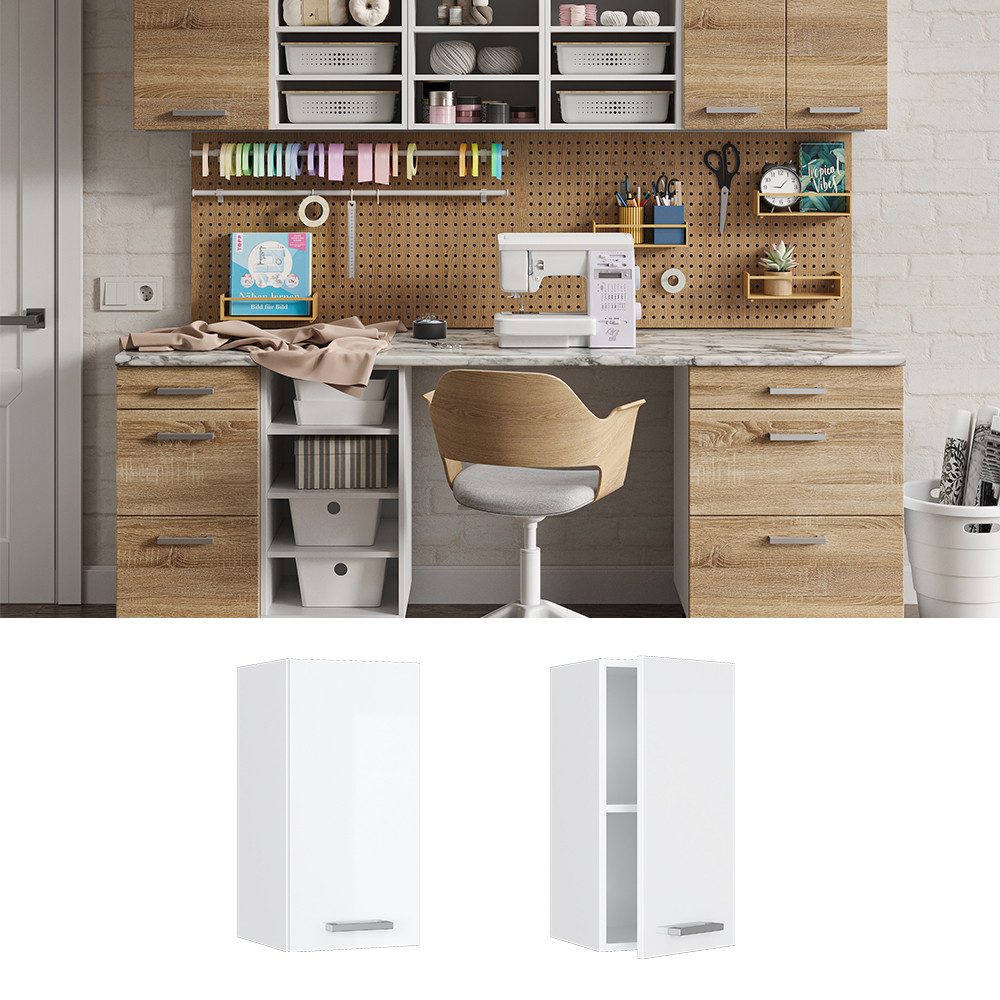 Vicco Schranksystem R-Line, Weiß Hochglanz/Weiß, 30 günstig online kaufen