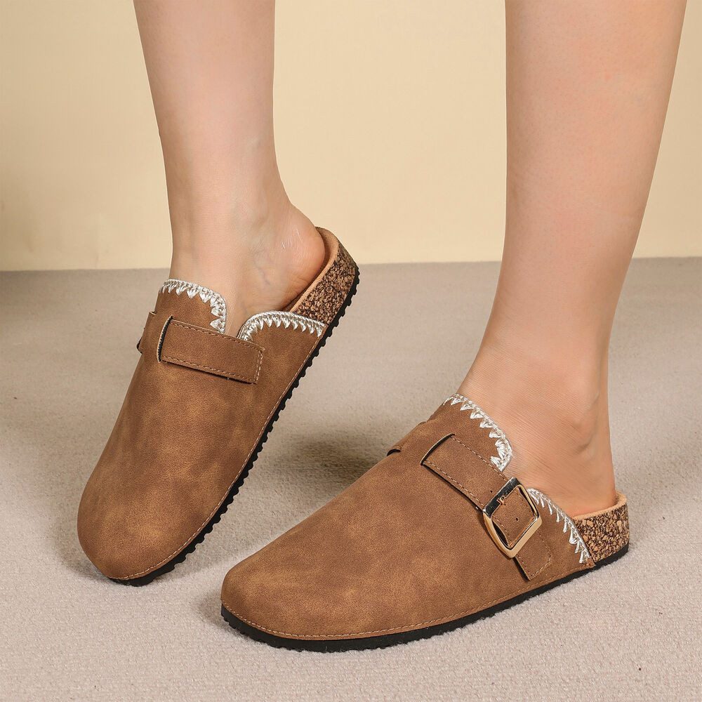 Ital-Design Damen Mules Freizeit Pantolette (88930312) Flach Pantoletten in Camel