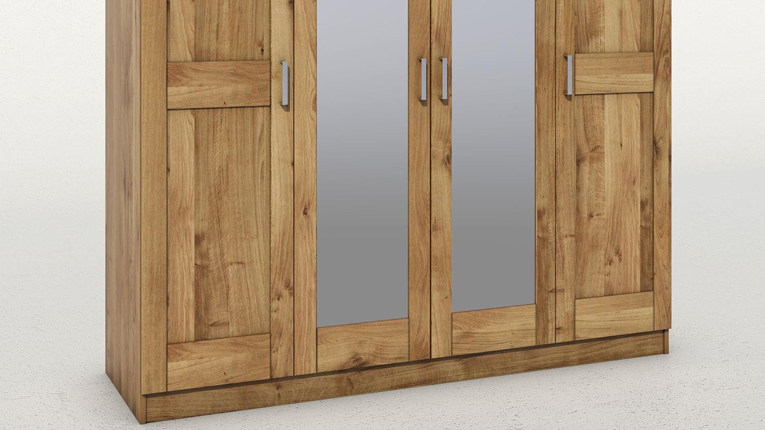 ELFO Kleiderschrank Kleiderschrank Toni 4S Wildeiche Schrank mit Spiegel 202 cm