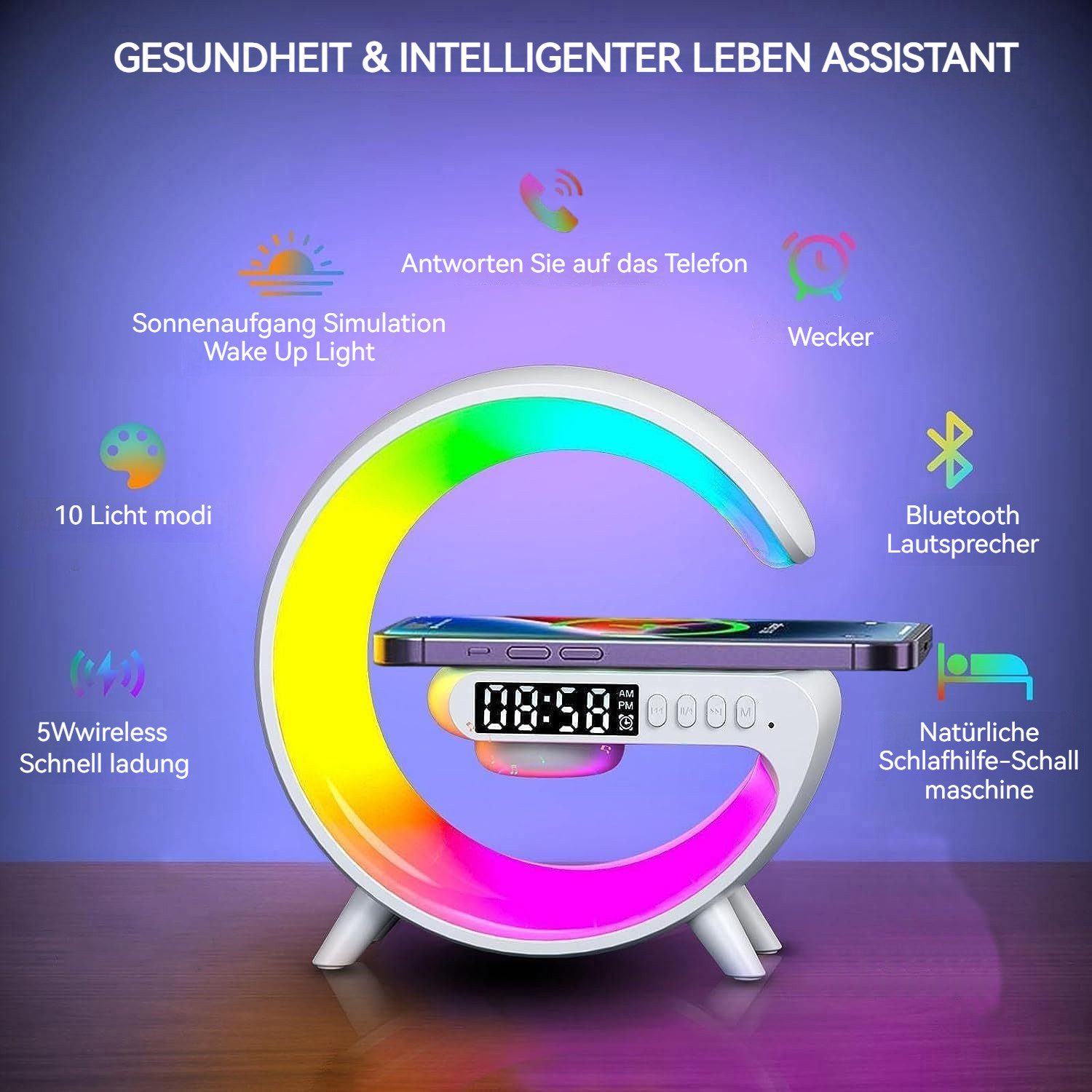 BlingBin LED Nachtlicht Nachttischlampe mit Wecker günstig online kaufen