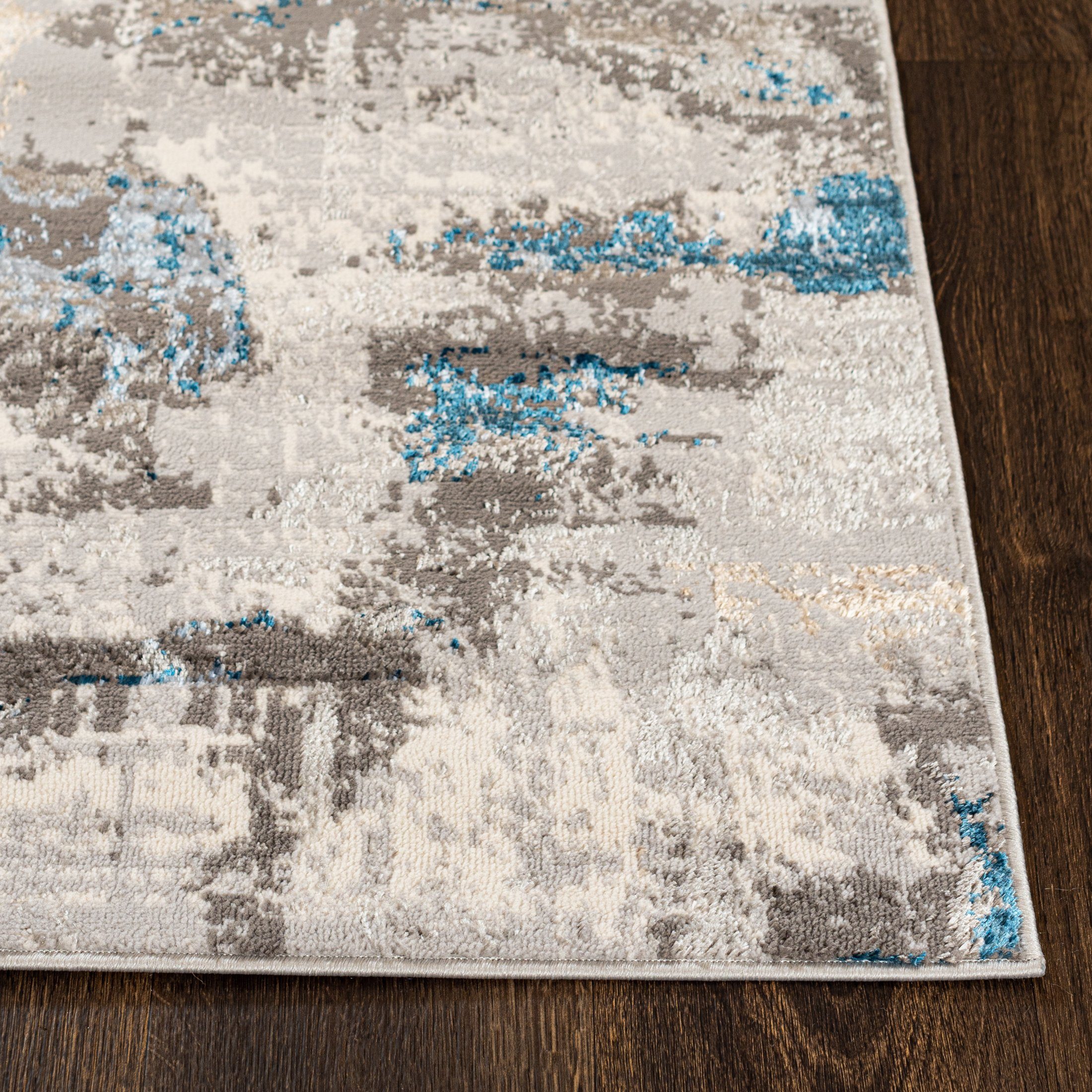Mazovia Läufer Läufer Flurläufer Modern für Vorzimmer - Abstrakt - Beige Grau Blau, 60 x 100 cm, Kurzflor, Meterware, Höhe 8 mm