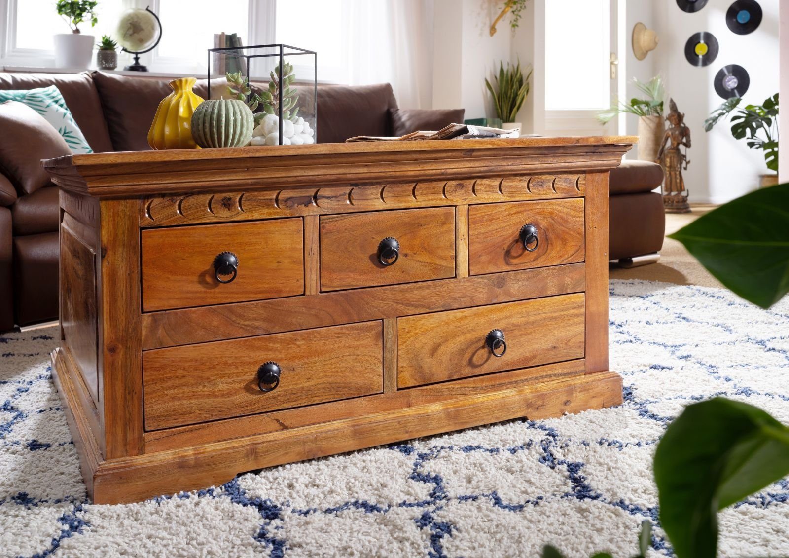Massivmoebel24 Couchtisch OXFORD (Massivholz, Massivholztisch), Couchtisch Akazie 90x90x50 honig lackiert OXFORD #0320