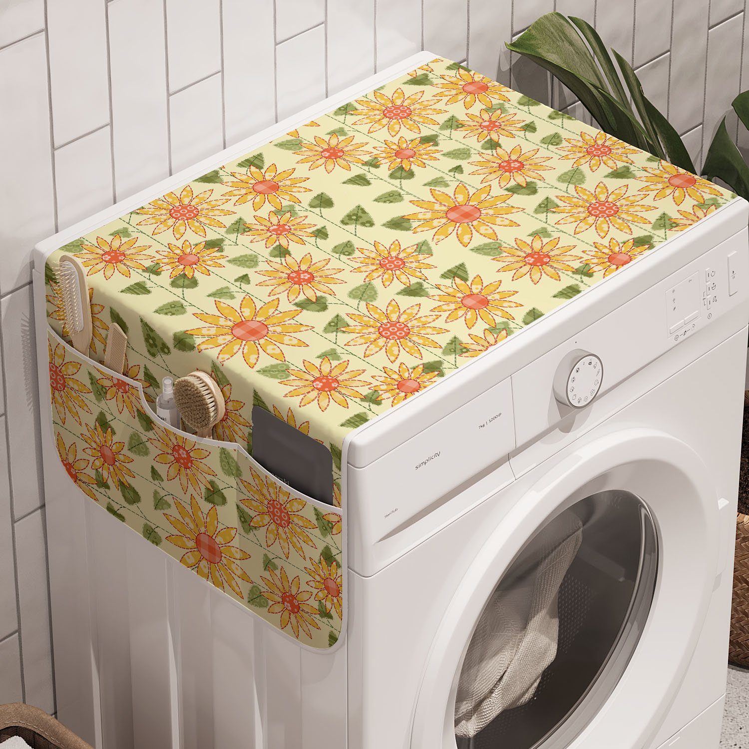 Anti-Rutsch-Stoffabdeckung Waschmaschine Patchwork-Art-Kunst Badorganizer Sonnenblume für und Trockner, Abakuhaus
