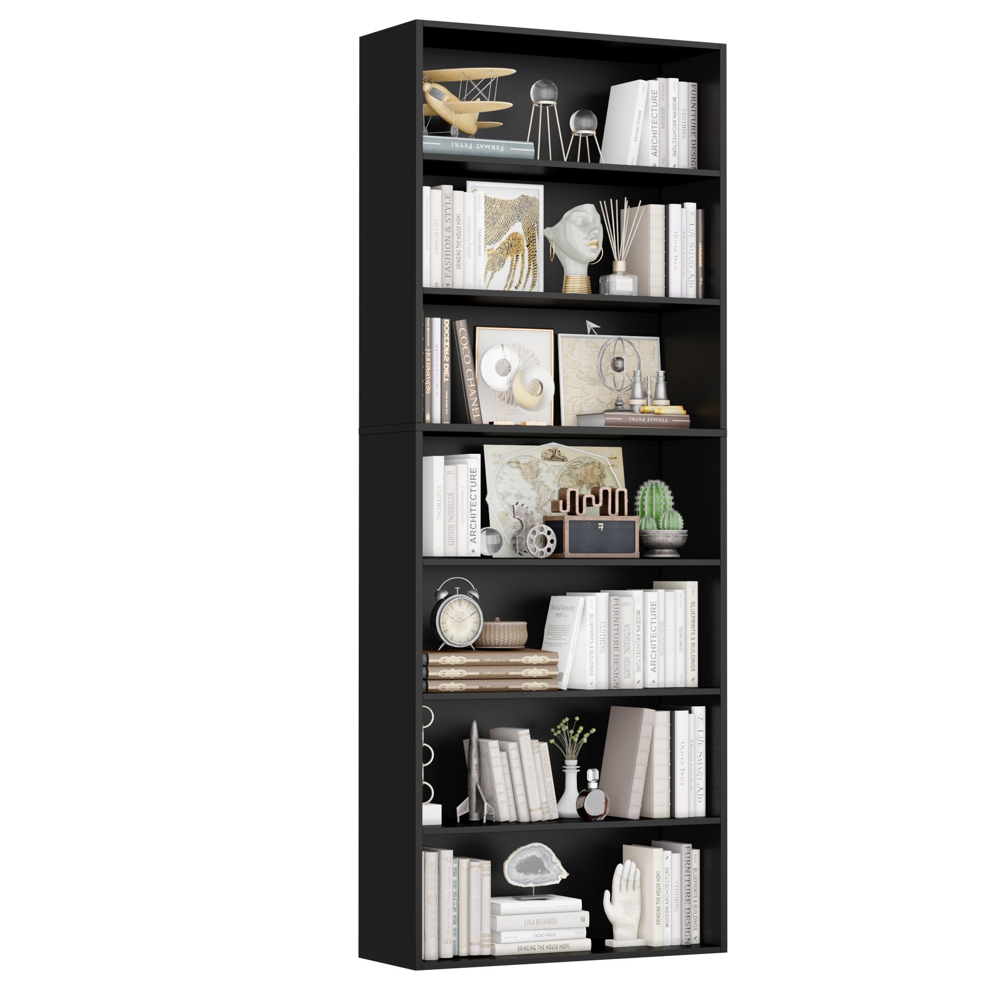 Homfa Bücherregal, 210cm Standregal, Bücherschrank mit 7 Fächern, schwarz günstig online kaufen