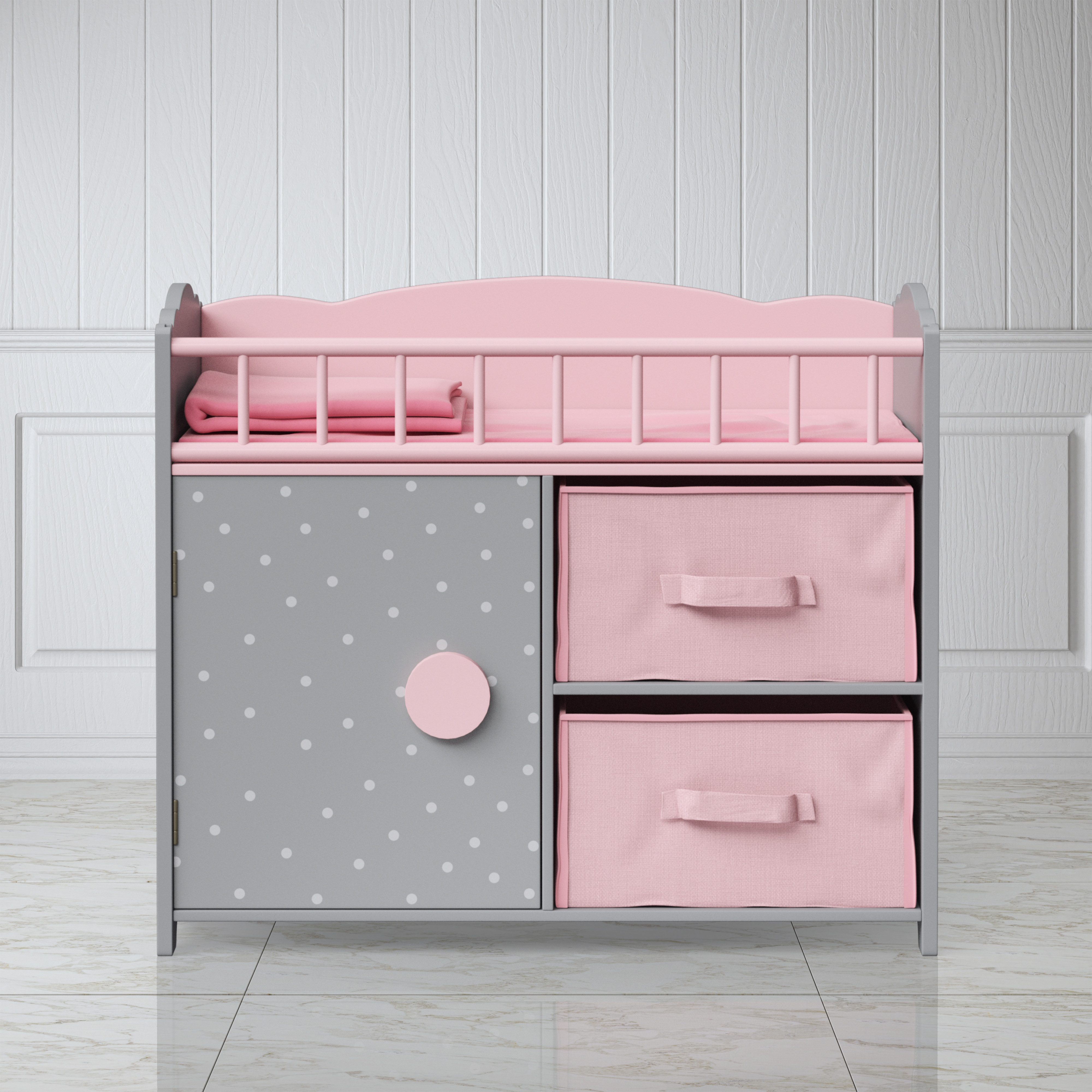 TEAMSON™ KIDS Puppen Pflegecenter Graues Puppenbett mit Bettwäsche, Seitengitter & Aufbewahrung – Bild 4 von 5
