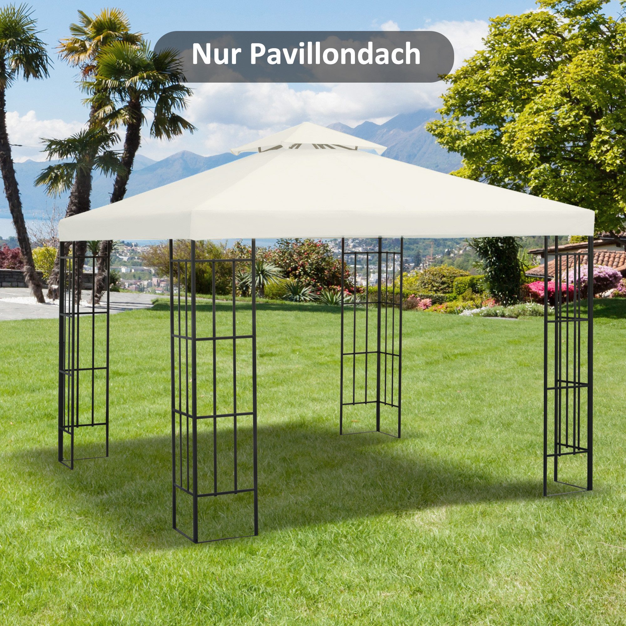 Outsunny Pavillon-Ersatzdach mit Doppeldach, 180 g/m², 300 x 300 cm (Gartenpavillonersatzdach, Ersatzdach), für Garten, Balkon, Cremeweiß