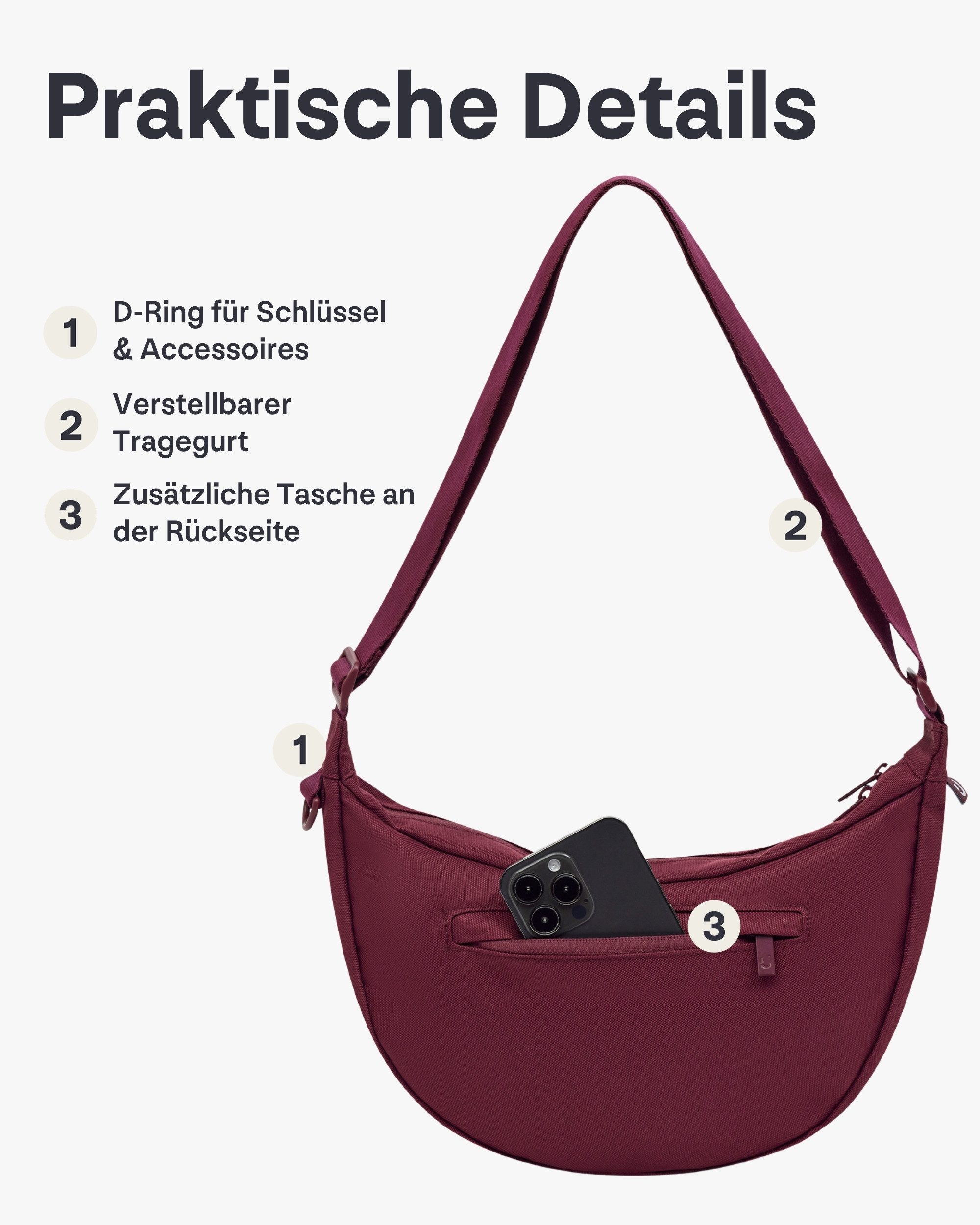 Johnny Urban Umhängetasche Ally Medium Half Moon Bag, Stylische Crossbody Bag in Halbmond Form, Wasserabweisend – Bild 4 von 5