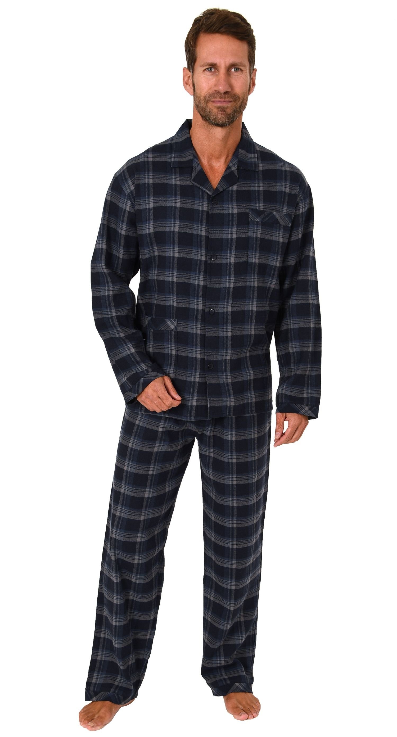 Normann Pyjama Herren Flanell Schlafanzug langarm zum durchknöpfen - 291 15 536