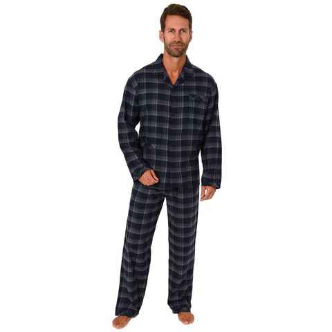 Normann Pyjama Herren Flanell Schlafanzug langarm zum durchknöpfen - 291 15 536