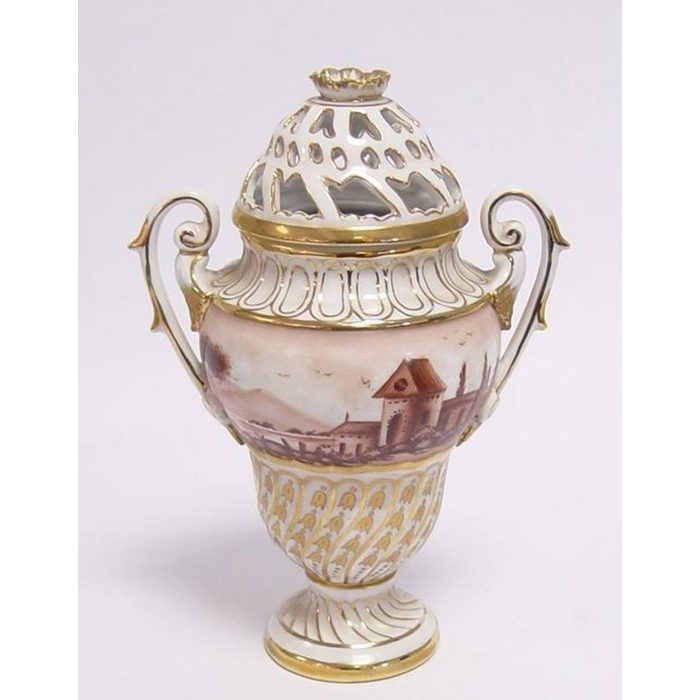 Casa Padrino Dekoobjekt Luxus Porzellan Vase mit 2 Griffen und Deckel H. 20 cm - Antik Stil Jugendstil