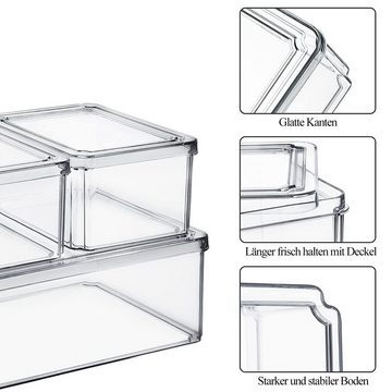 MDHAND Aufbewahrungsbox Durchsichtig Stapelbare Kühlschrank Organizer mit Deckel, 4 Teiliges Set
