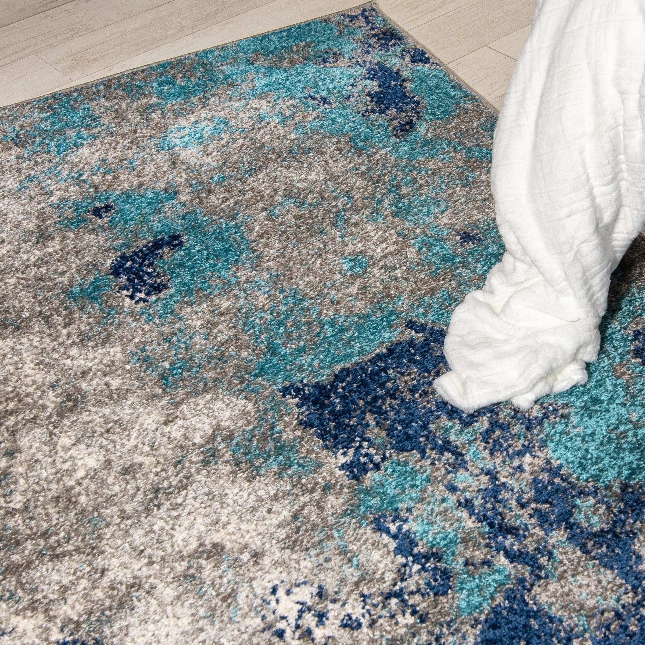 Geeignet x 120 Abstrakt Teppich cm, 7 Grau - 170 Blau Modern für Höhe Kurzflor Kurzflor, Designteppich Fußbodenheizung, mm, farbe Muster Mazovia,