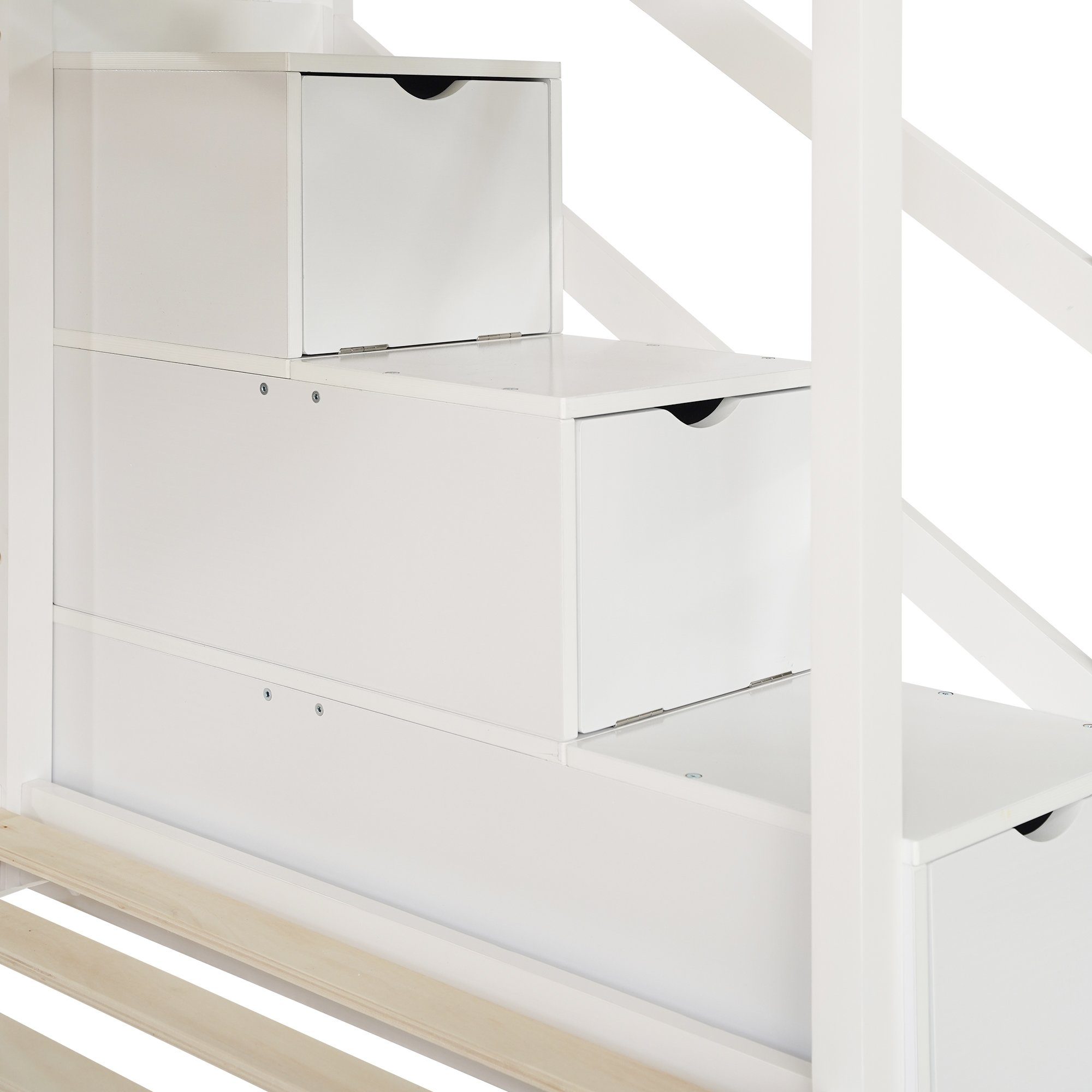 Etagenbett (Hausbett mit Lattenrost), Kinderbett mit Treppe Schubladen und Rausfallschutz 90x200cm
