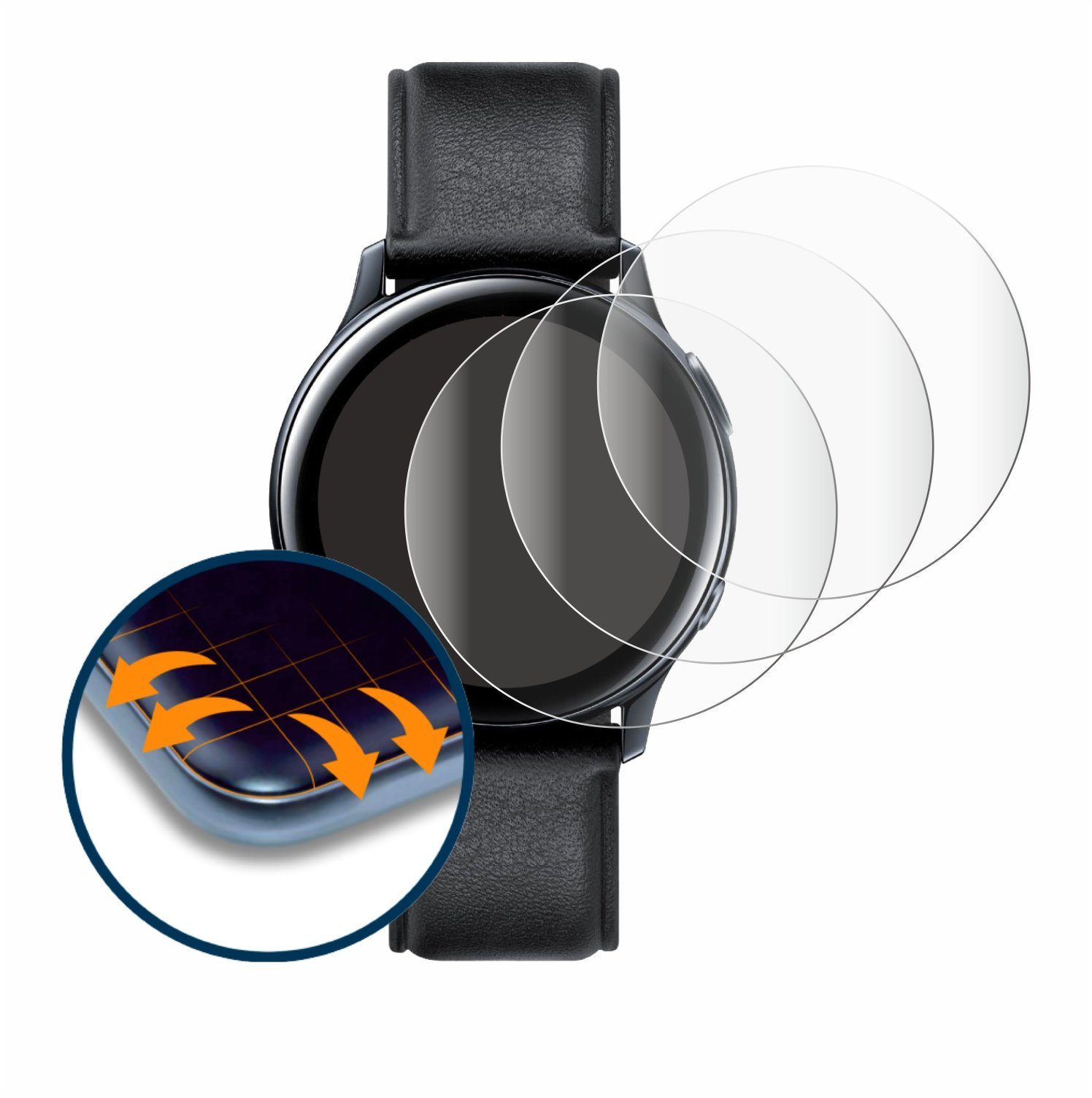 Savvies Displayschutzfolie Fullscreen Schutzfolie für Samsung Galaxy Watch Active 2 (40mm), 4 Stück, Displayschutz Folie Fullcover Klar Transparent