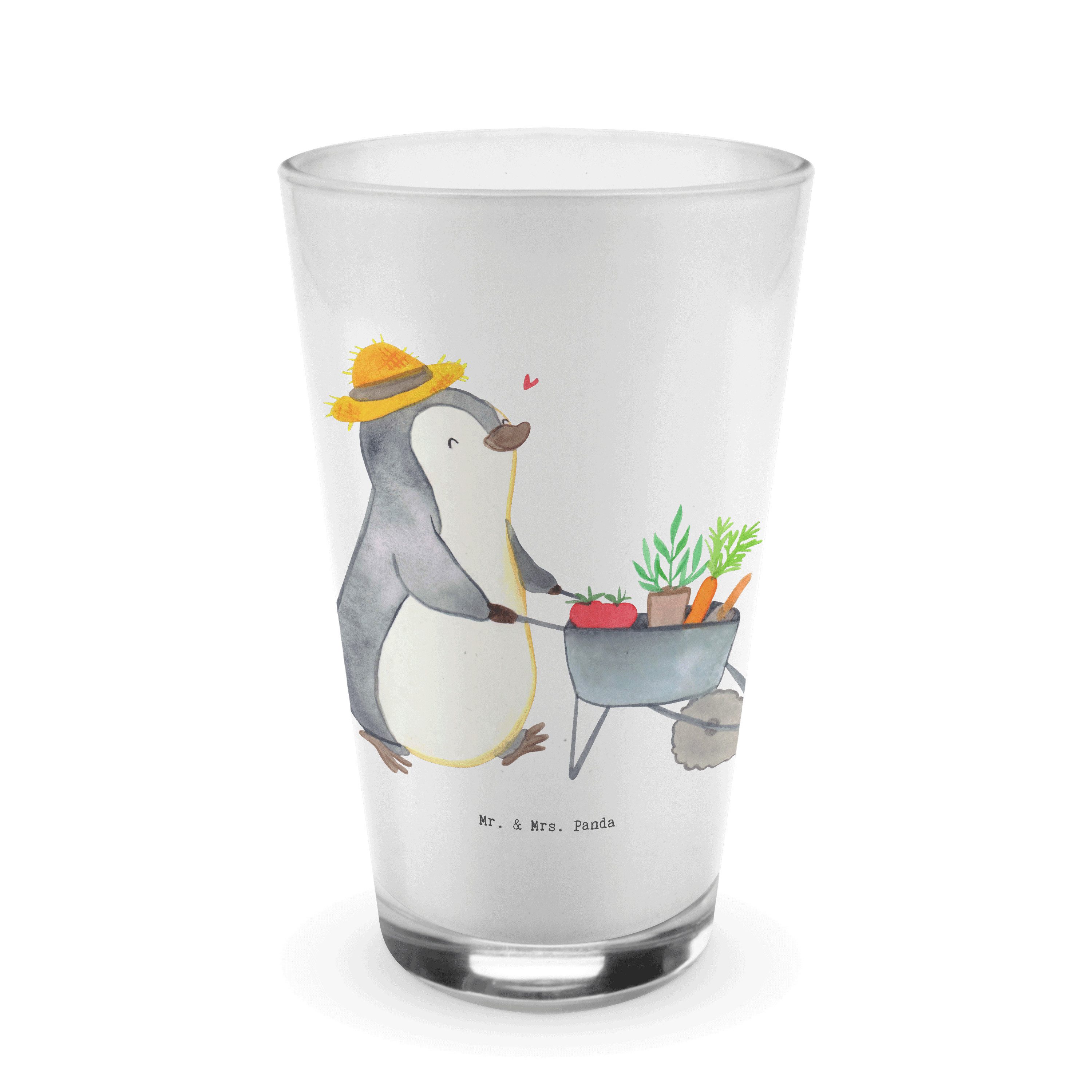 Mr. & Mrs. Panda Glas Pinguin Gartenarbeit - Transparent - Geschenk, Gartenpflege, Urban ga, Premium Glas, Edles Matt-Design