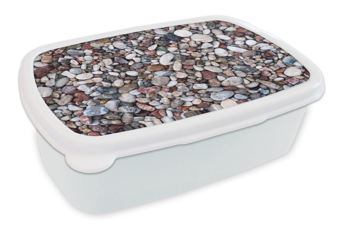 MuchoWow Lunchbox Naturstein - Schotter Steine, Brotdose, für Kinder Mädchen Brotbox Erwachsene, - für und (2-tlg), weiß Jungs Kunststoff, und