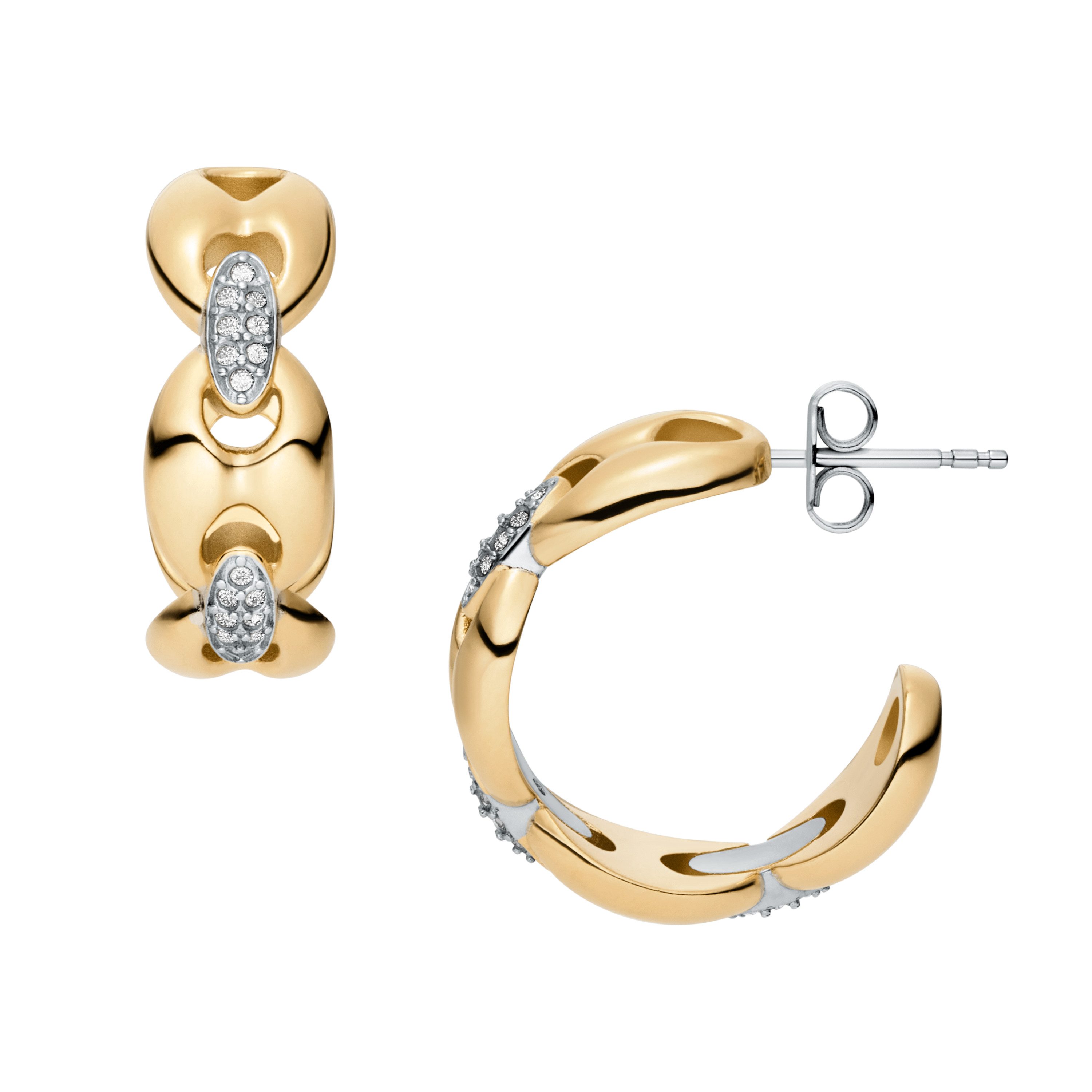 Fossil Paar Creolen Schmuck Geschenk Edelstahl Ohrringe HERITAGE, mit Glasstein