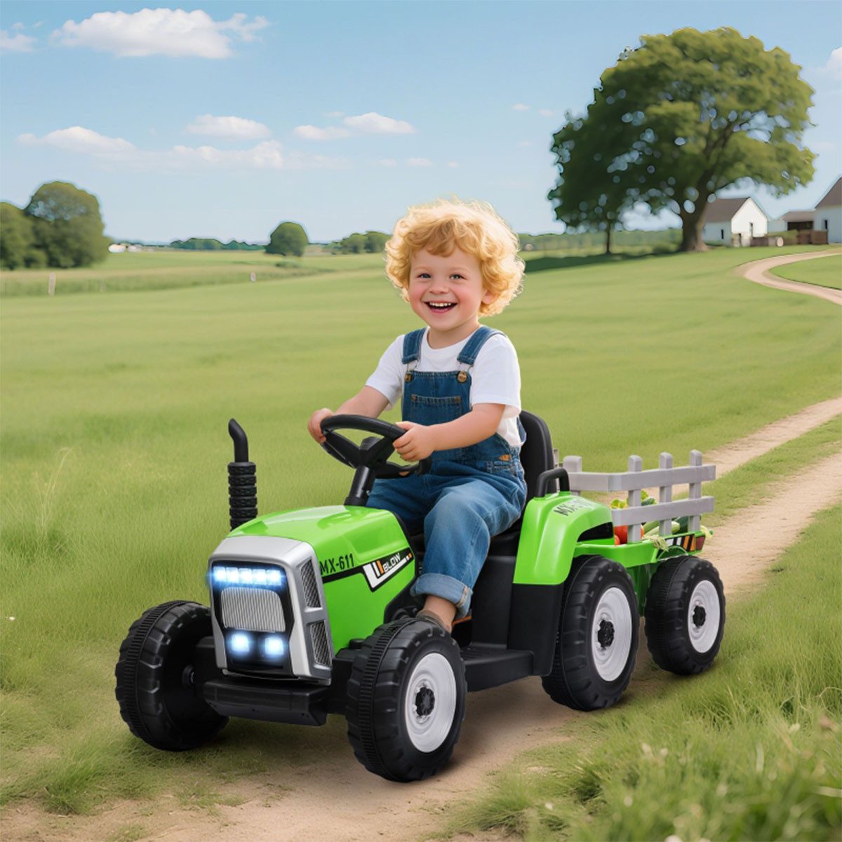 XDeer Elektro-Kindertraktor Elektro-Kindertraktor mit Eltern-Fernbedienung Elektroauto, Max. Geschwindigkeit von 6 km/h Elektrischen Kinderauto