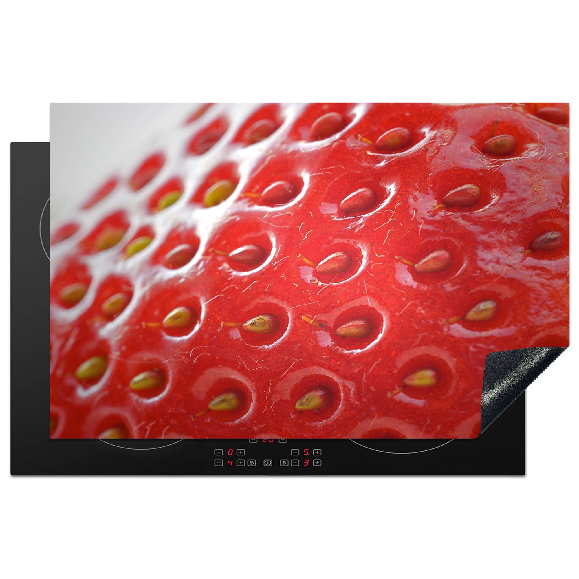MuchoWow Herdblende-/Abdeckplatte Obst - Erdbeere - Saatgut, Vinyl, (1 tlg), 81x52 cm, Induktionskochfeld Schutz für die küche, Ceranfeldabdeckung