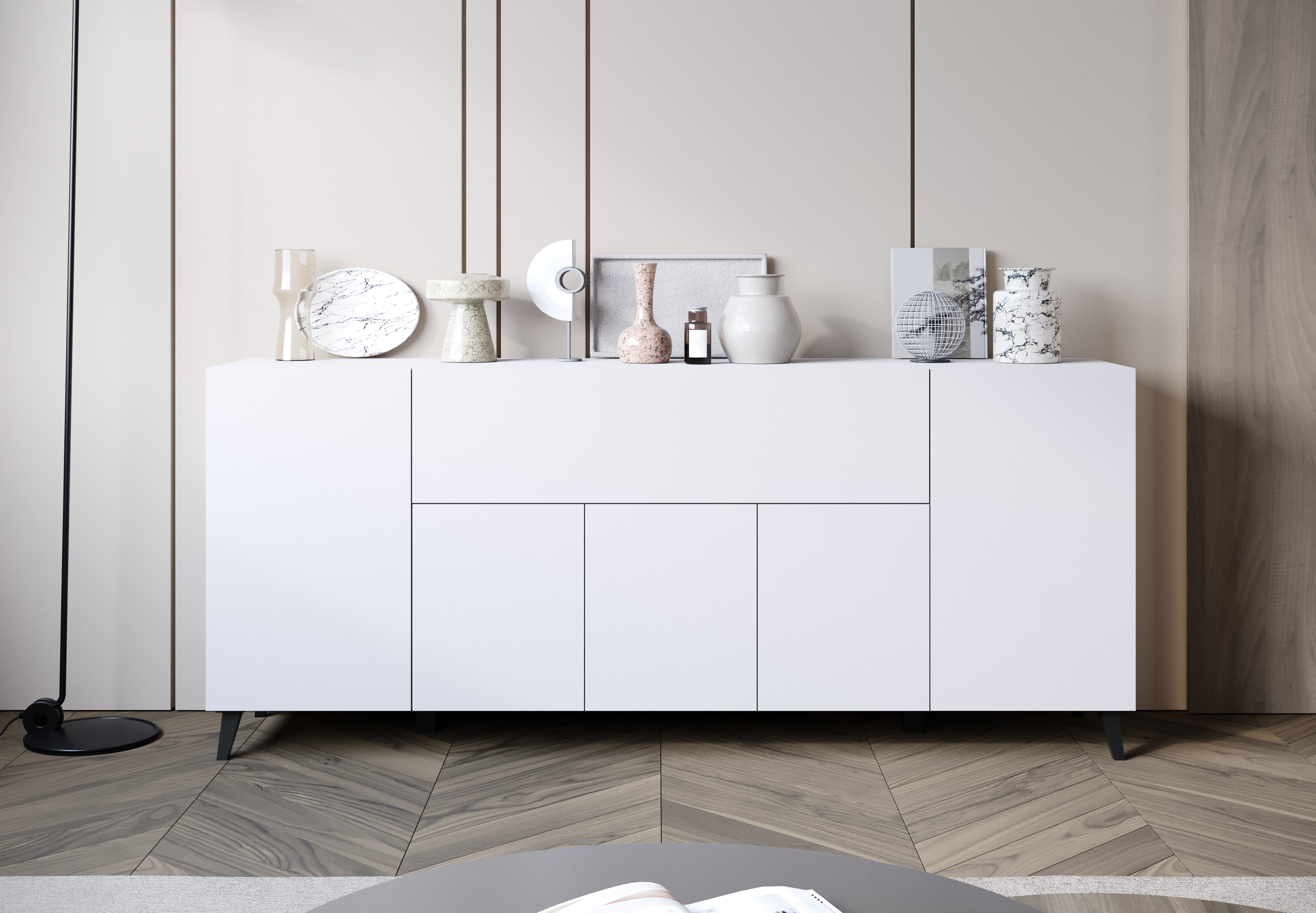 Home affaire Sideboard SIDEBOARD PHUKET II, Stilvolle, grifflose kommode, Breite 180cm, Mit 5 Türen, 1 Klappe, 7 Fächern und höhenverstellbaren Einlegeböden