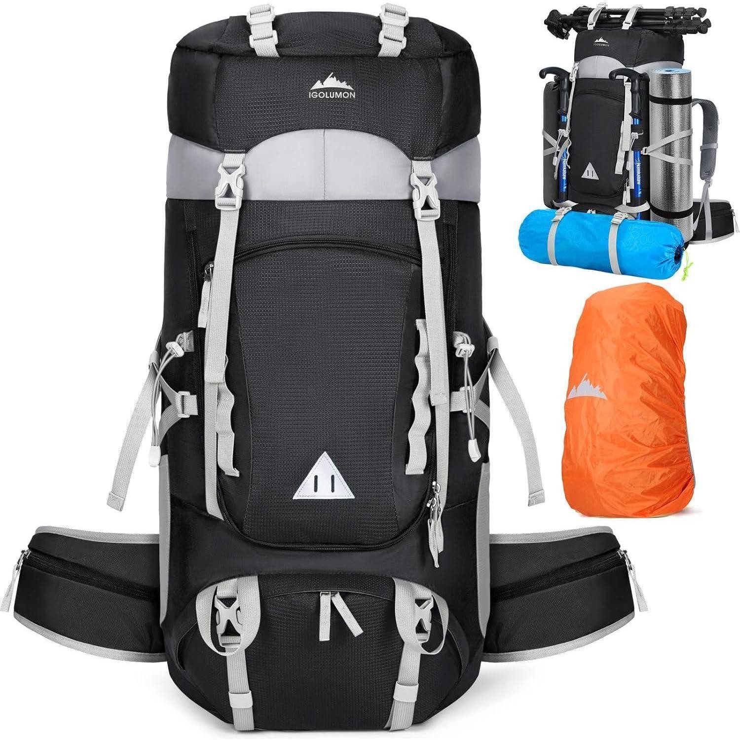 Trekkingrucksack Wanderrucksack 60L Herren Damen Trekkingrucksack Wasserdicht Schwarz