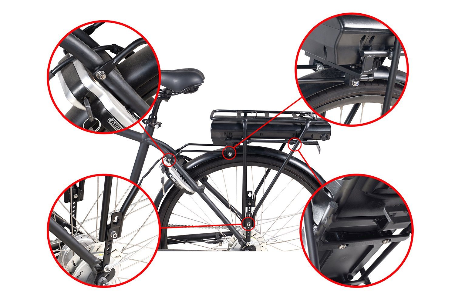 mit Lithium-ion Batteriehalterung Comfort, E-Bike Akku 14Ah 6BK, für (36 Life 504Wh PowerSmart (Li-ion) und batPH3611, - Ladegerät und Fahrradgepäckträgersitz mAh V) Citybike LEB36HS92B.916 14000 Brinke