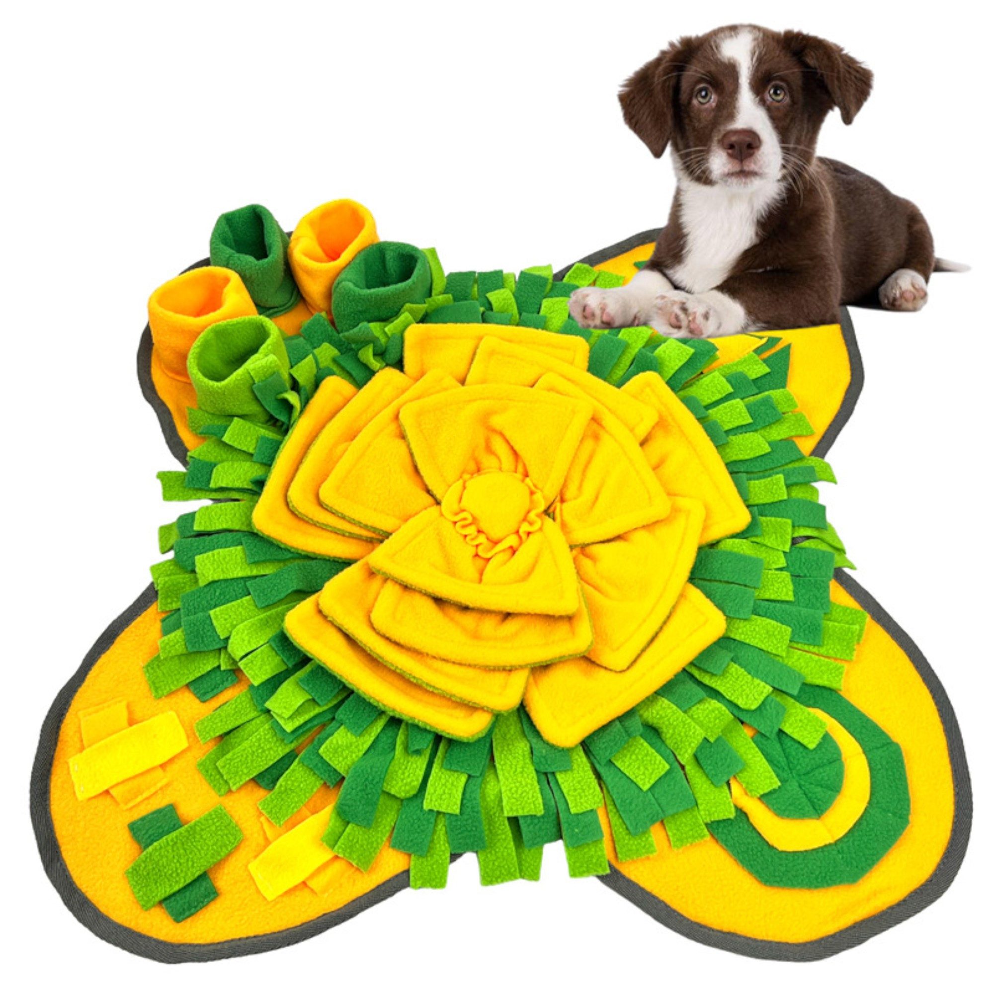 Schnüffelteppich Blume gelb-grün für Hunde, interaktives Spielzeug