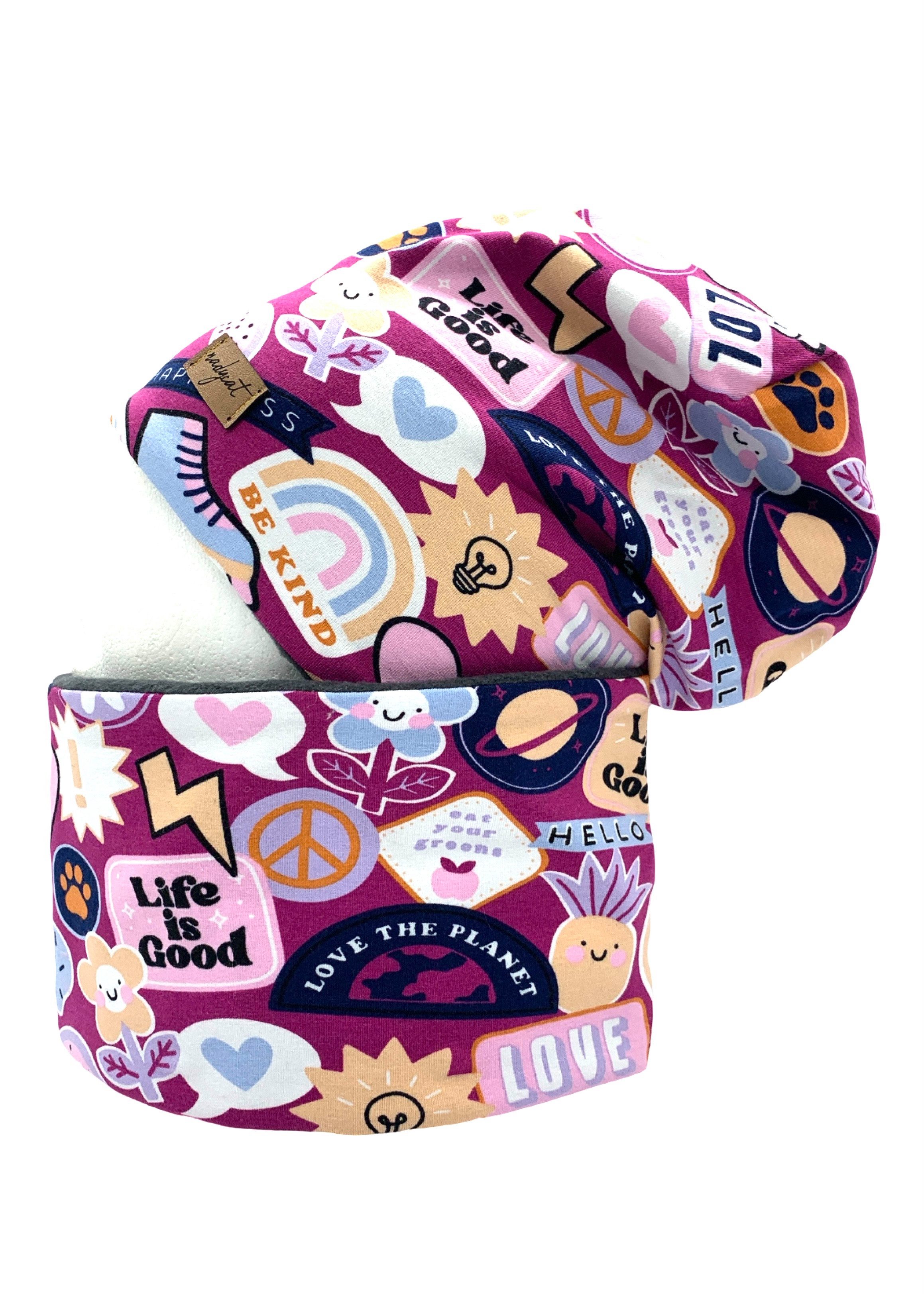 nadycat Beanie LOVE & PEACE pink (2-St., Beanie mit passendem Loop) handgefertigt aus der Lausitz